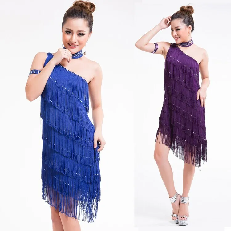 1920s Gatsby Flapper Sexy One Shoulder Tiered Fringe Dress Irregular Tassel Hem Latin Dance Dress Party Dancewear