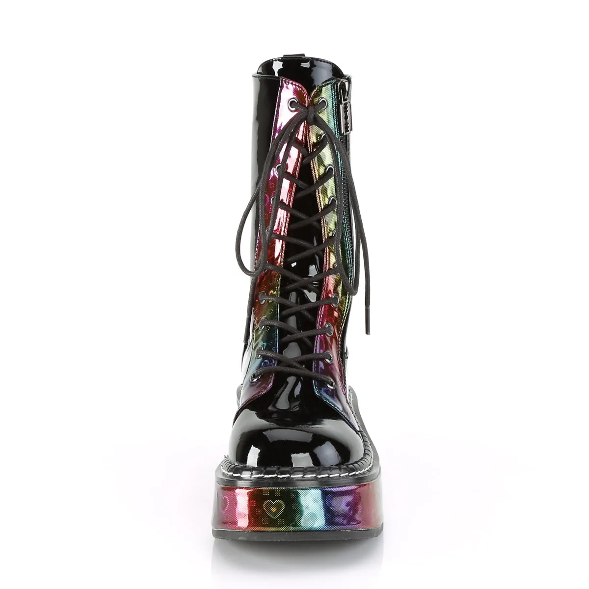 2 Inch Platform EMILY-350 Black Patent-Rainbow Hologram With Hearts