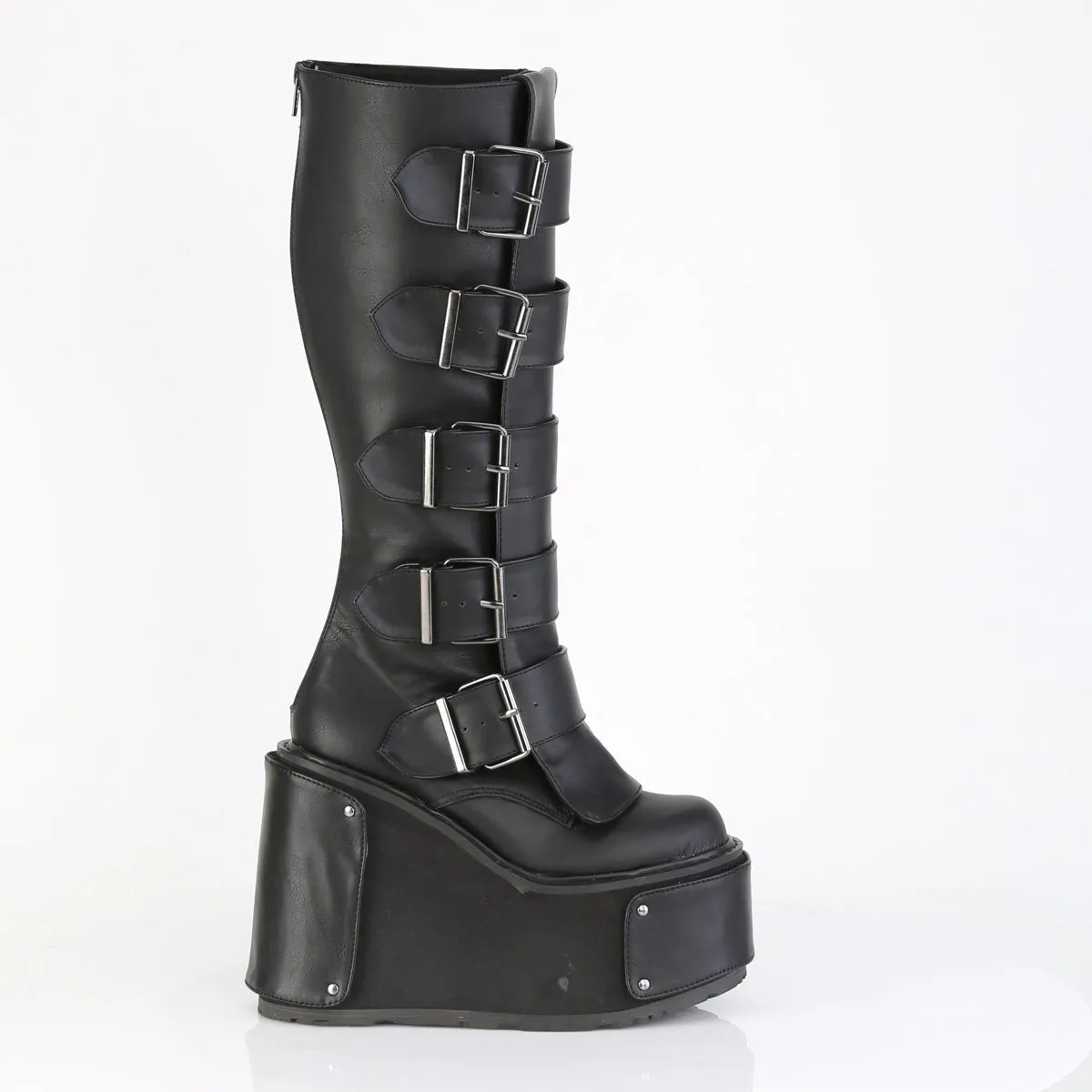 5 Inch Wedge Platform TRANSFORMER-800 Black Vegan Leather