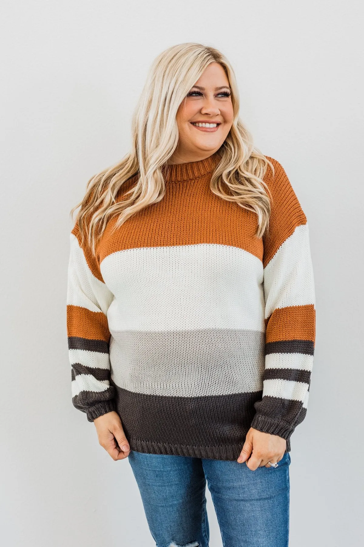 A Moment In Time Color Block Sweater- Camel