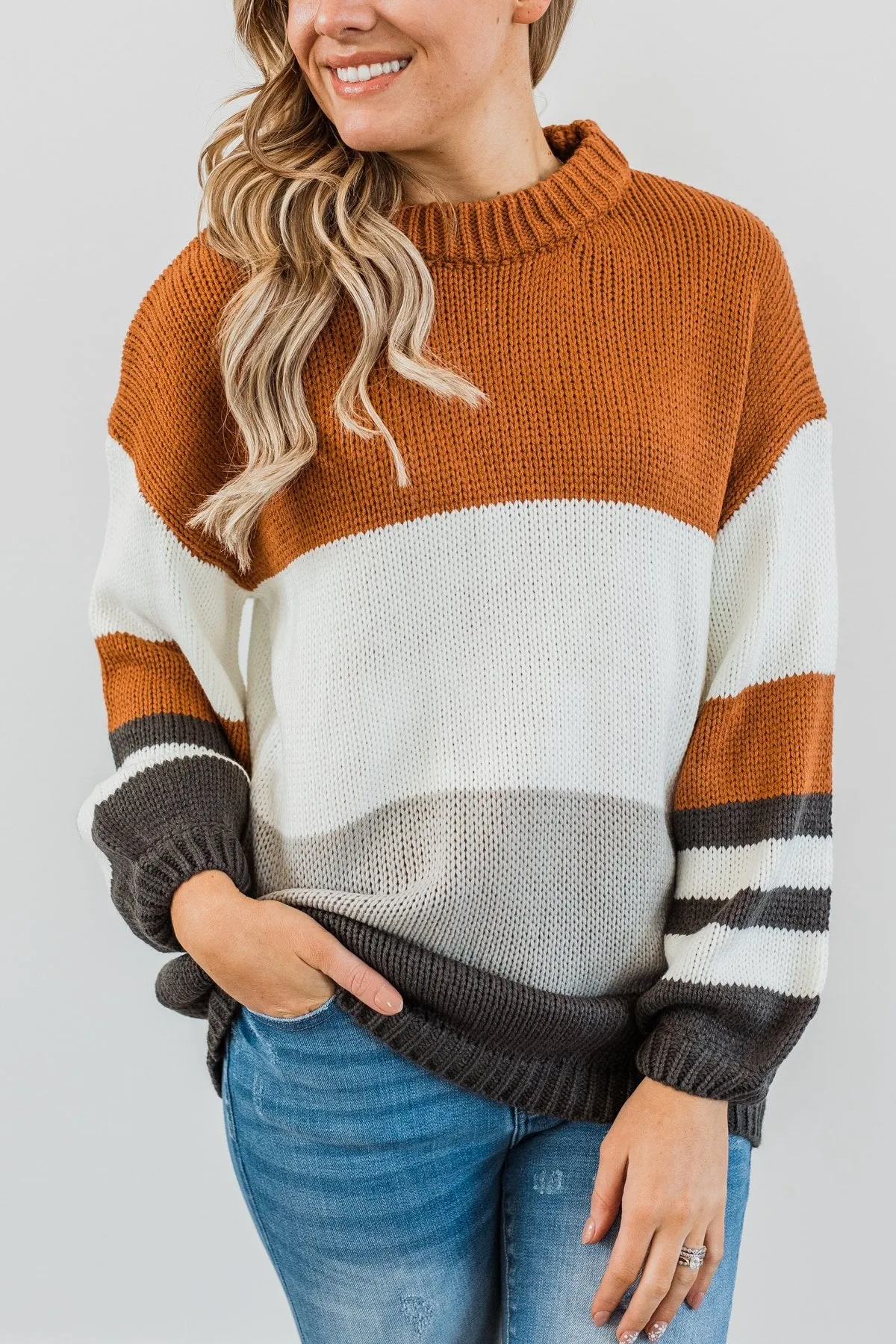 A Moment In Time Color Block Sweater- Camel