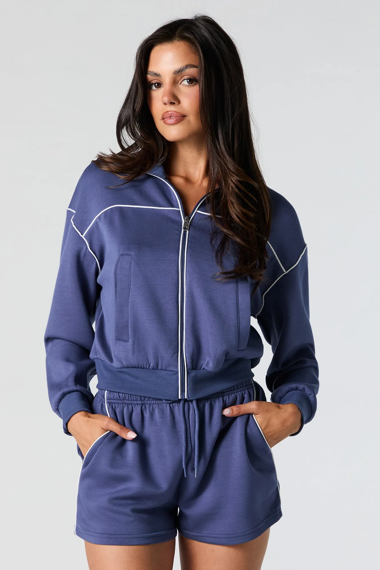 Active Contrast Stitch Zip-Up Jacket