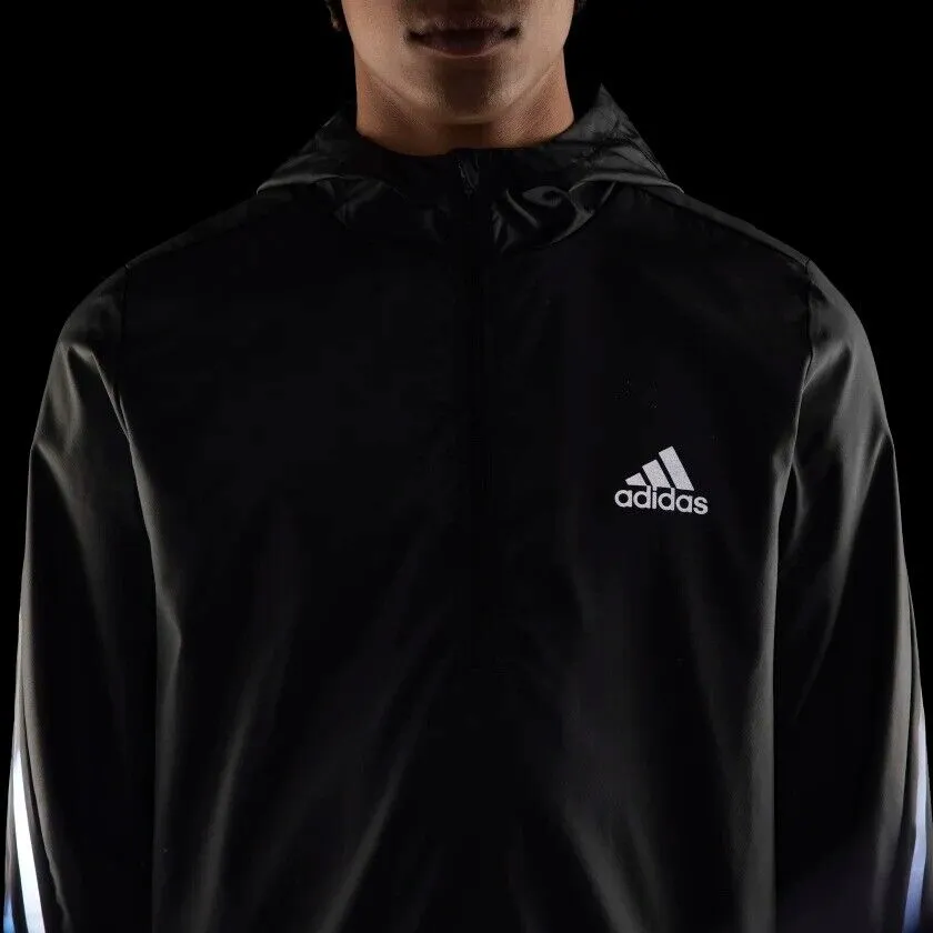 adidas Run Icons Mens Running Jacket Fitness Lightweight Reflective Black White