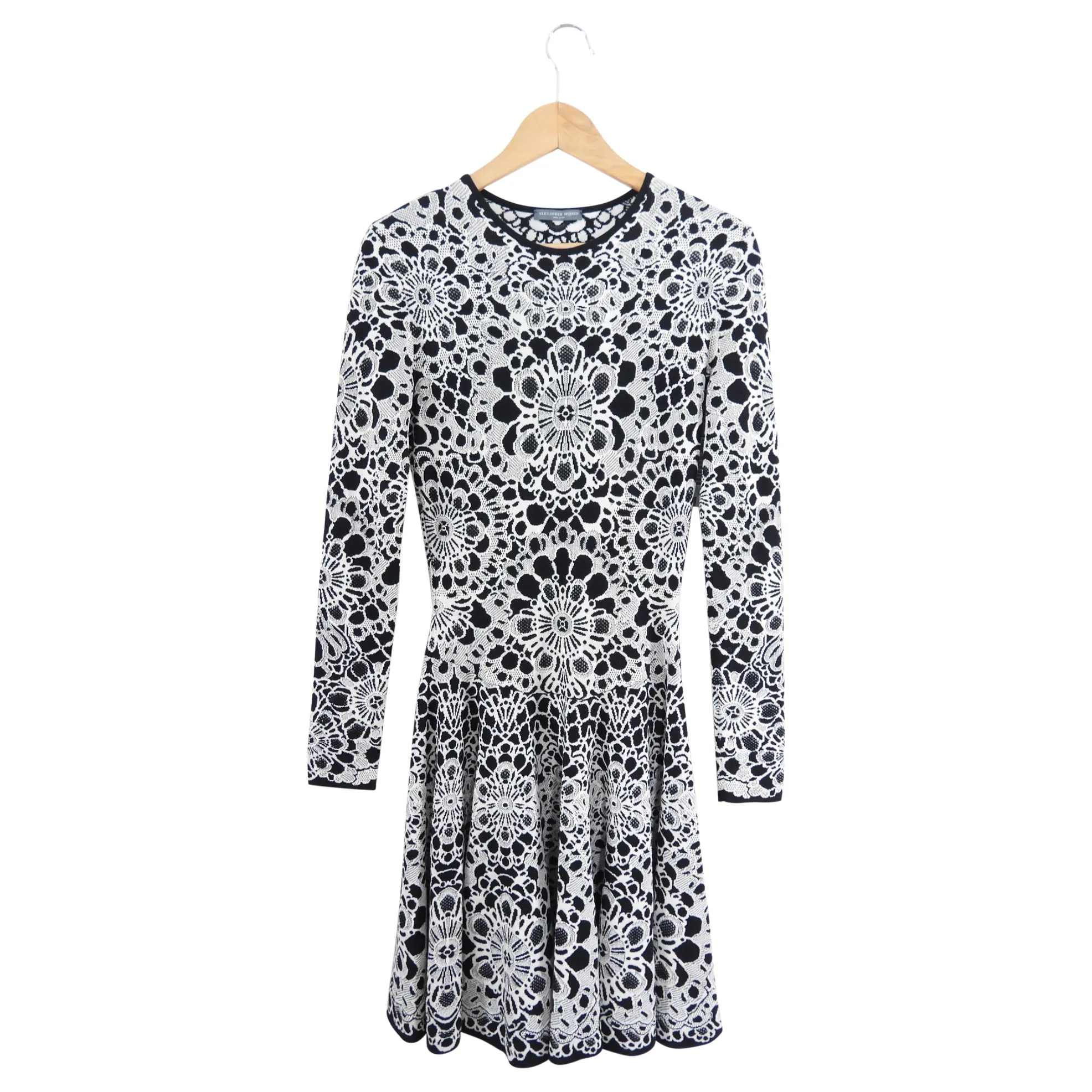 Alexander McQueen Black White Intarsia Knit Skater Dress - S