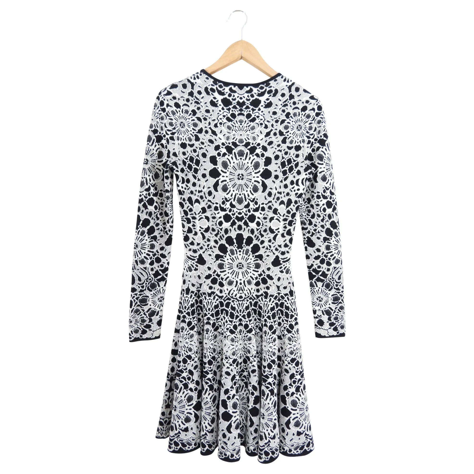 Alexander McQueen Black White Intarsia Knit Skater Dress - S