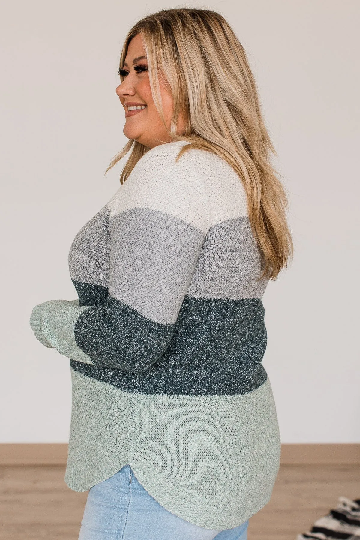 All About Autumn Knit Sweater- Grey & Forest Green