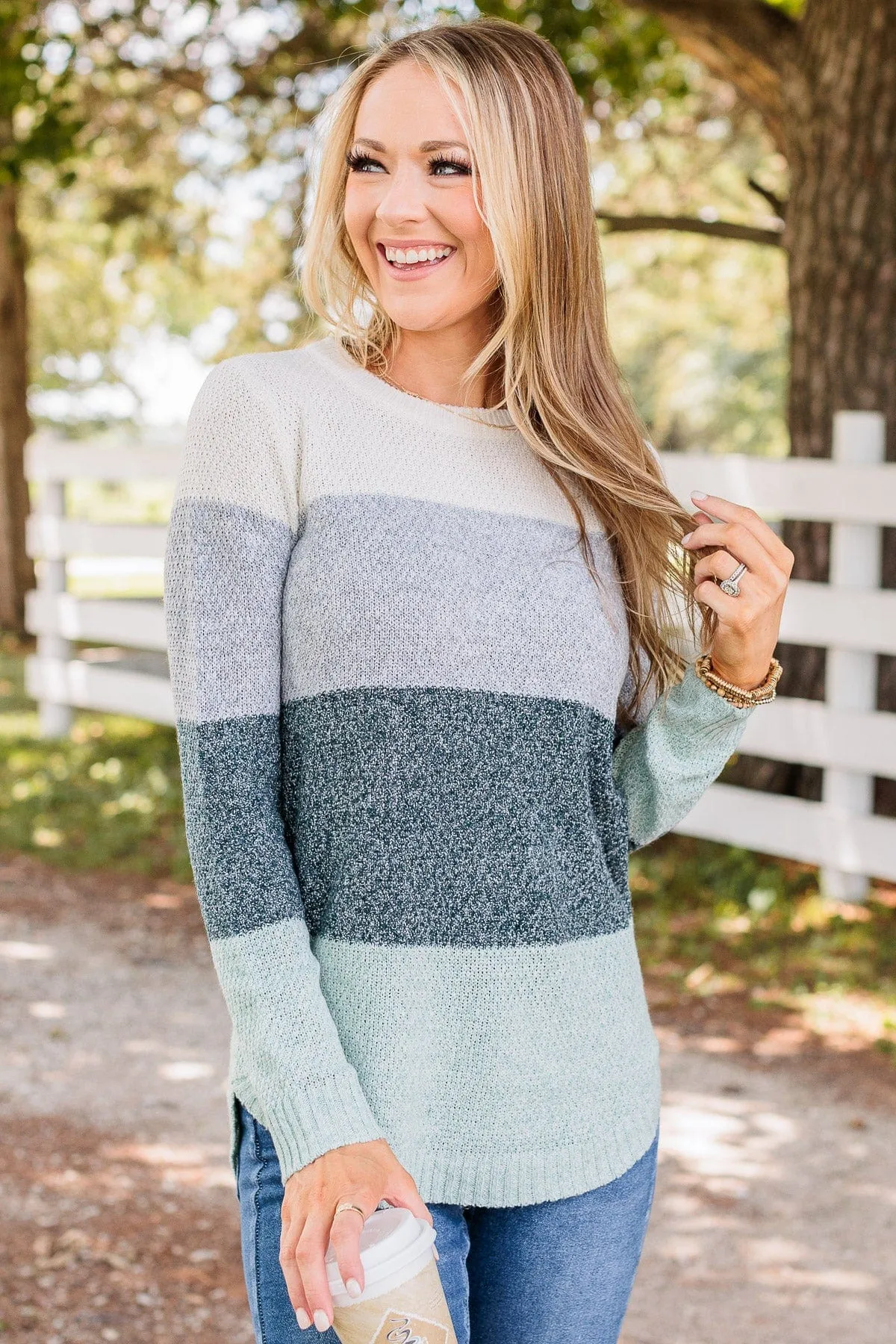 All About Autumn Knit Sweater- Grey & Forest Green