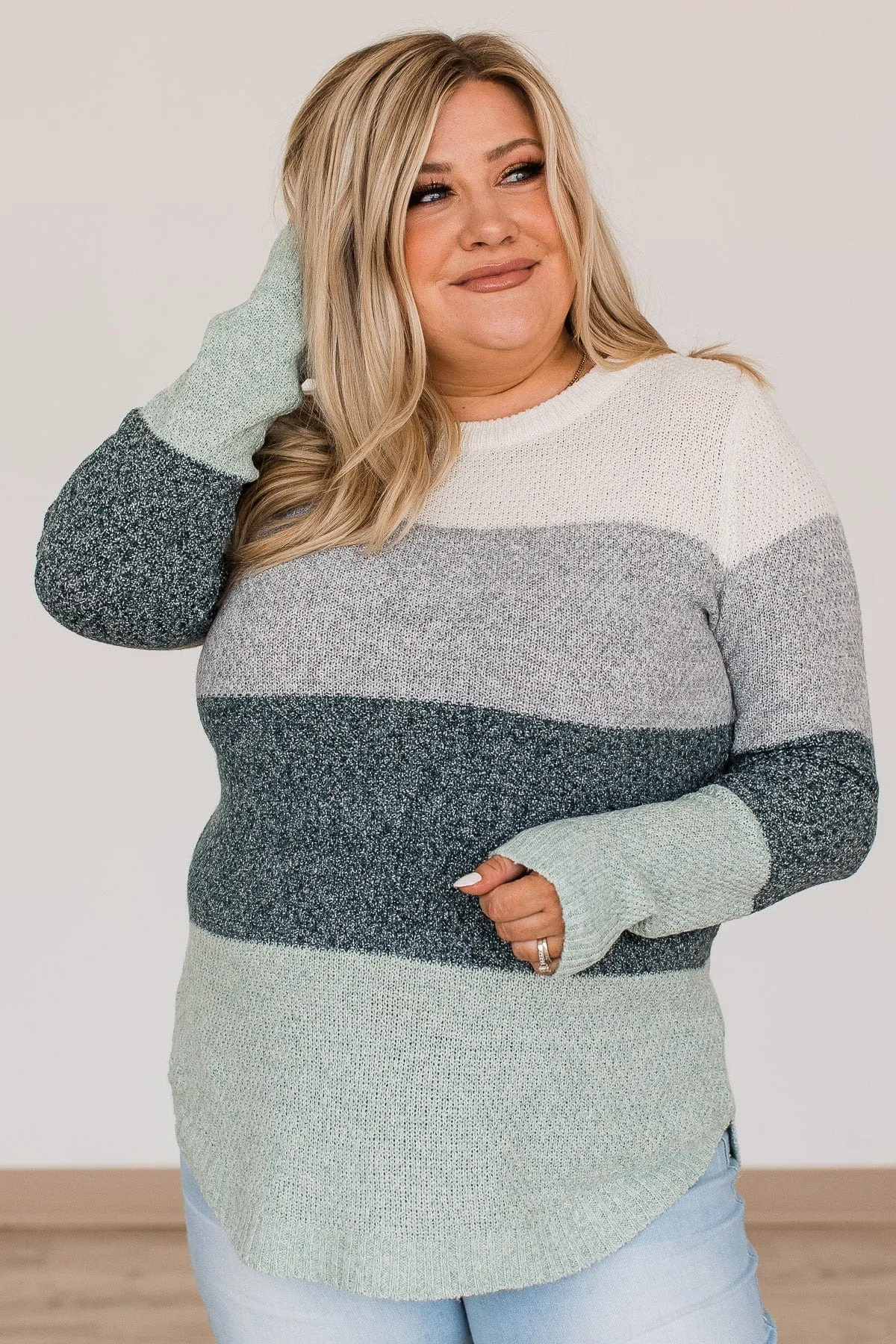 All About Autumn Knit Sweater- Grey & Forest Green