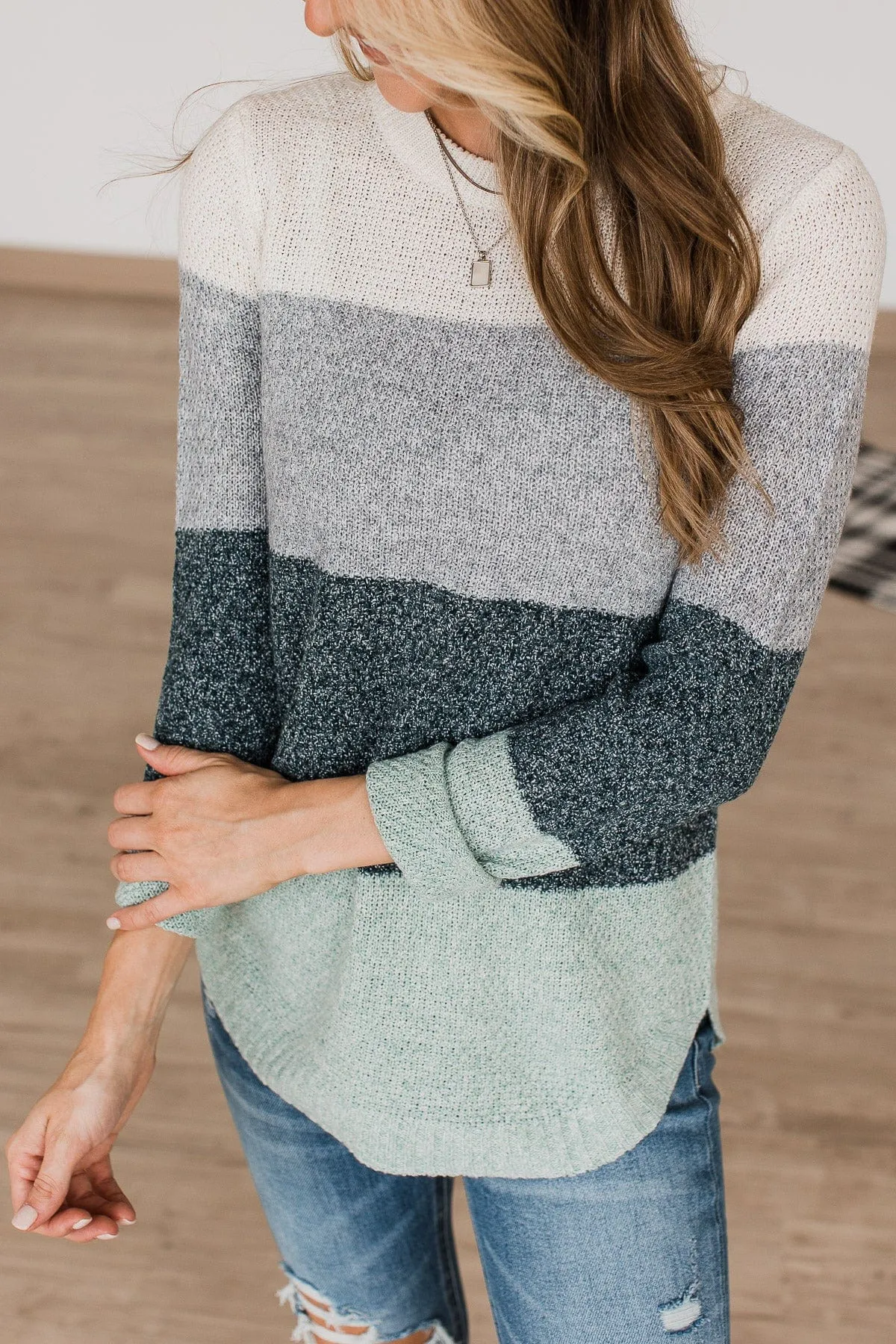 All About Autumn Knit Sweater- Grey & Forest Green