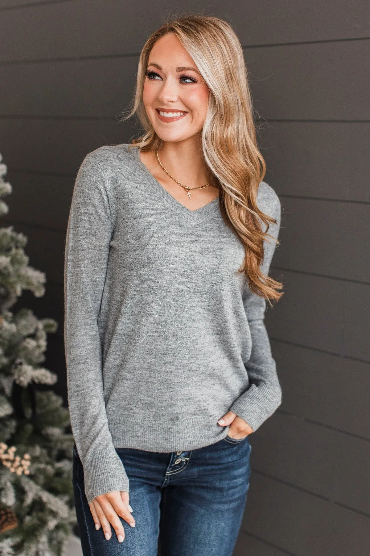 As It Happens V-Neck Sweater- Heather Grey