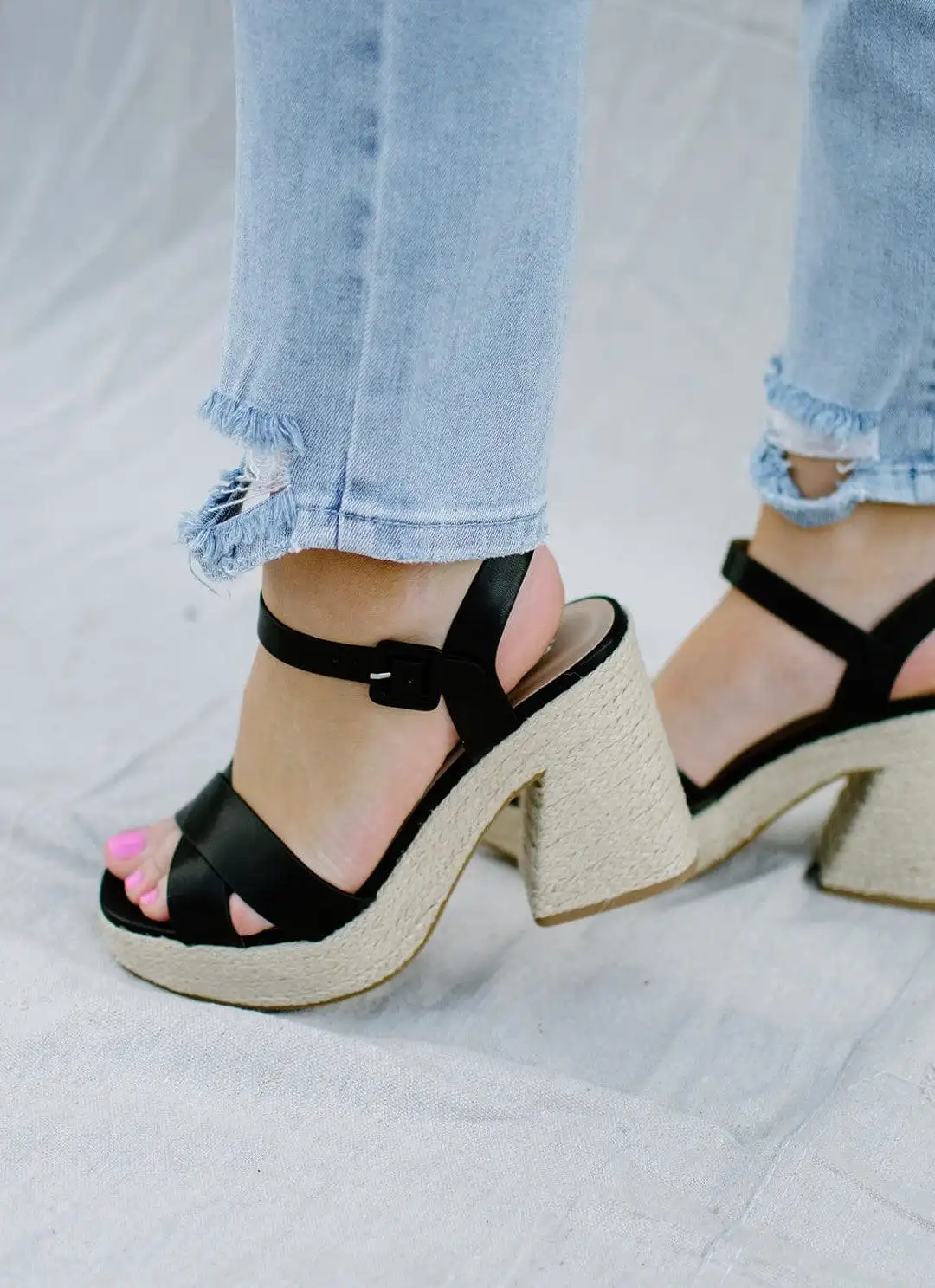 Black Espadrille Platform Heels