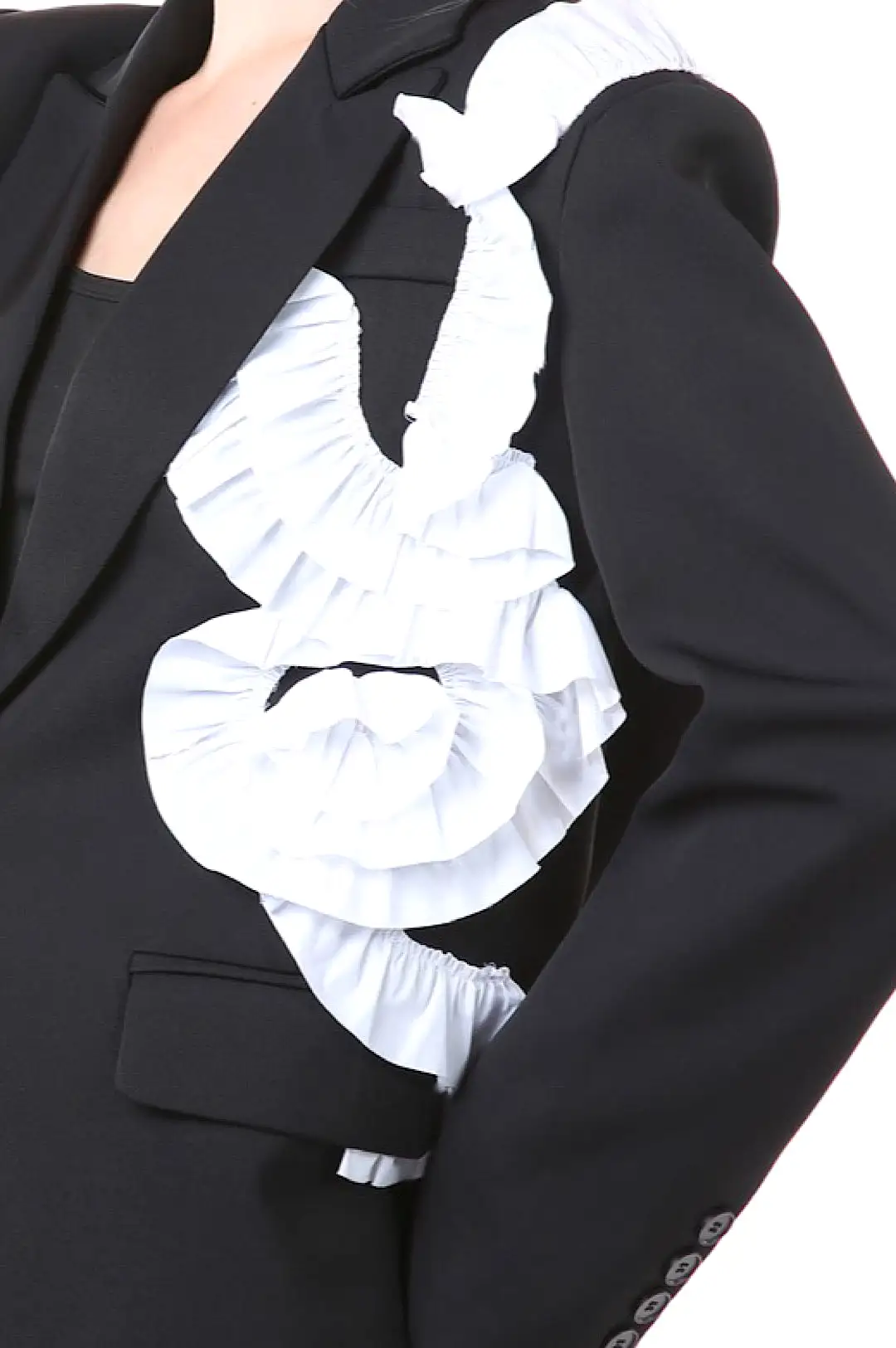 Black White Ruffle Boyfriends Jacket