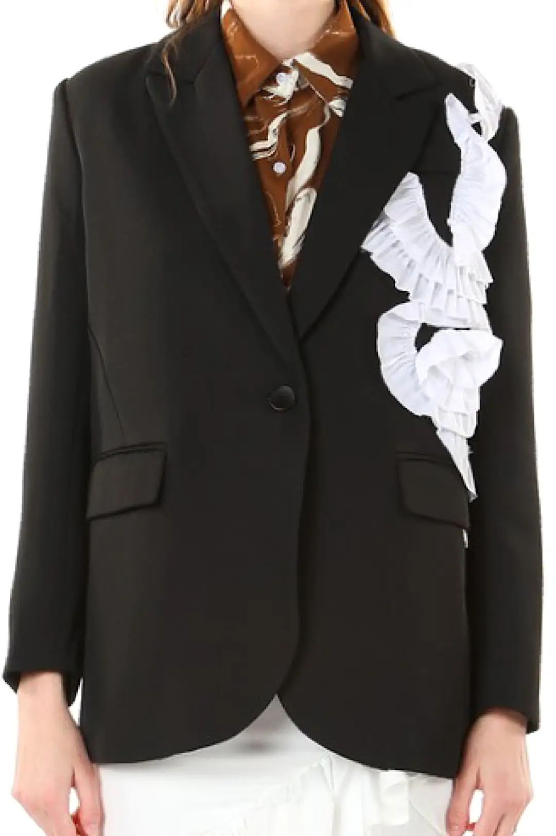 Black White Ruffle Boyfriends Jacket