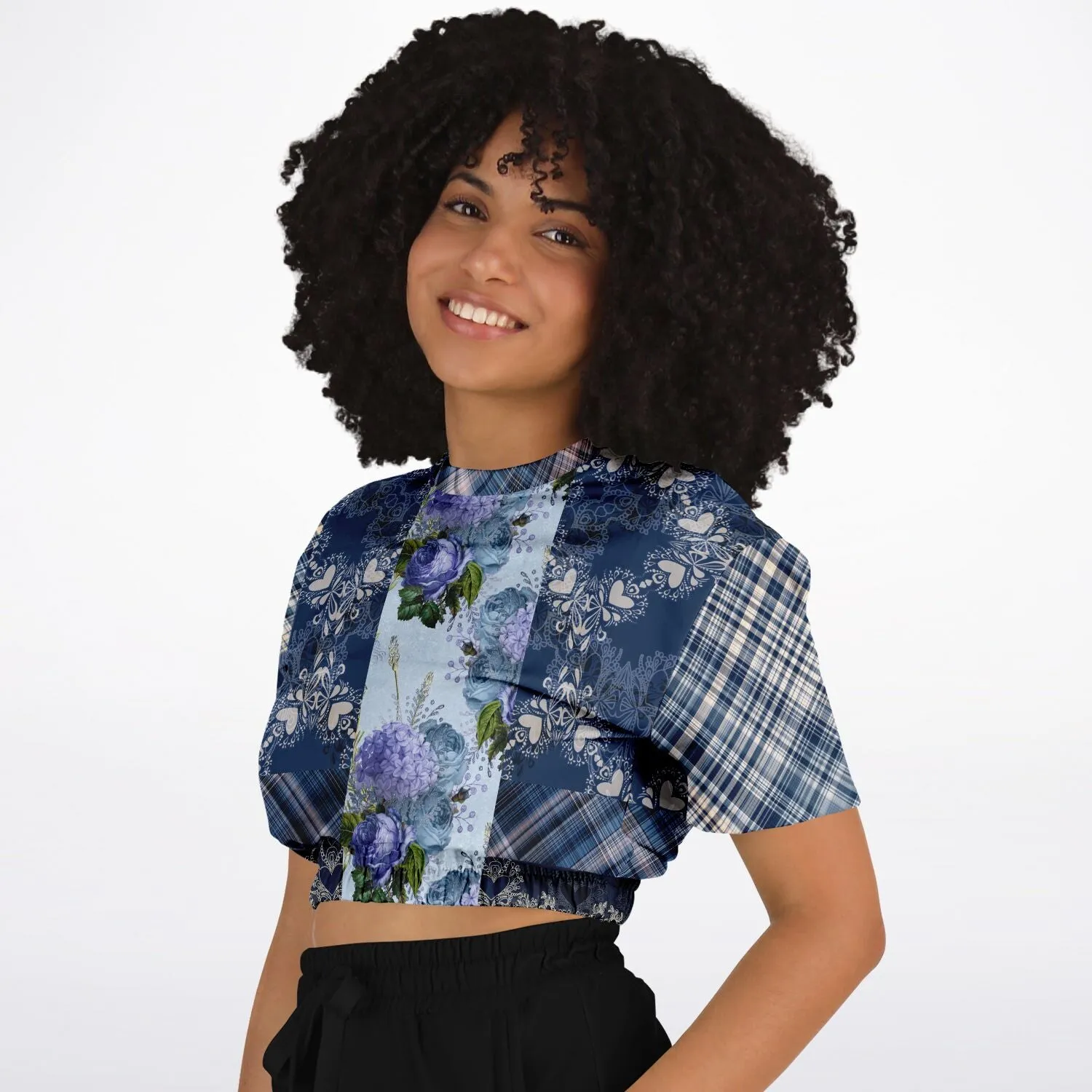 Blue Mystic Short Sleeve Cropped Eco-Poly Sweater