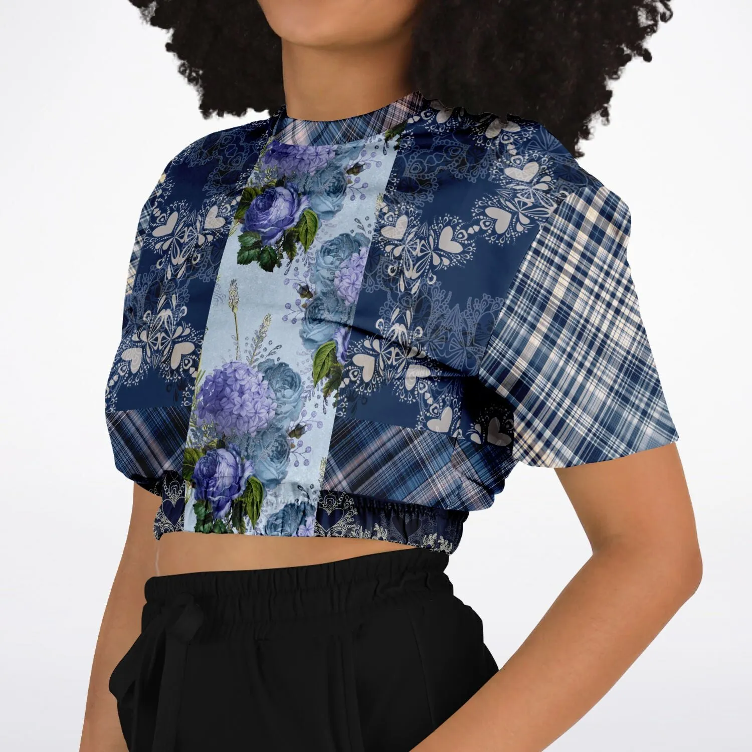 Blue Mystic Short Sleeve Cropped Eco-Poly Sweater