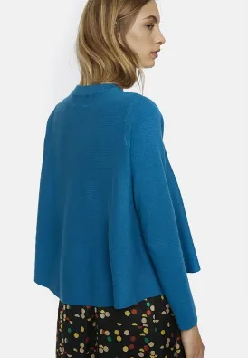 Blue Ribbed Round-Neck Sweater