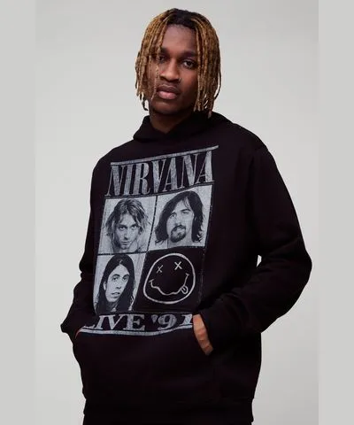 boohoo Mens Tall Oversized Nirvana License Print Hoodie