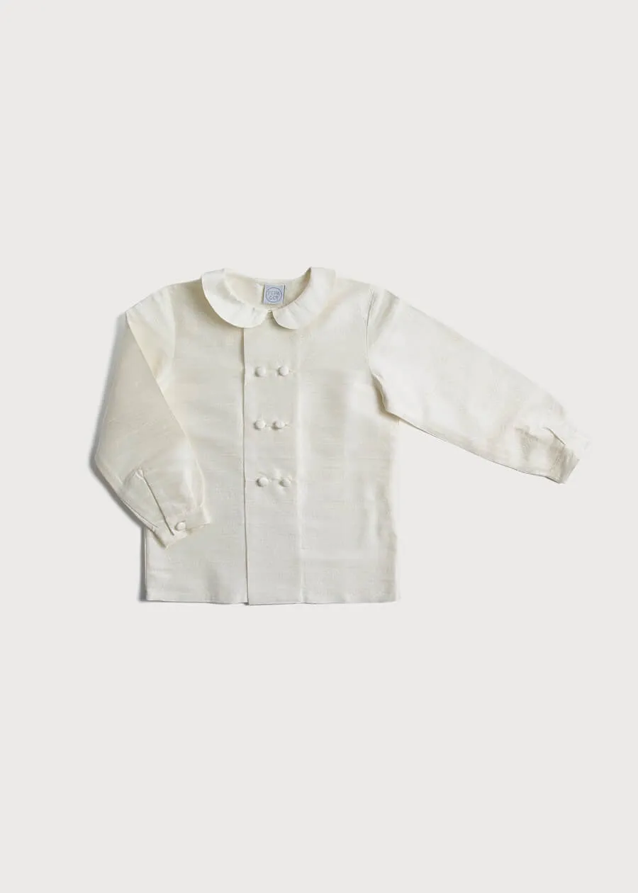 Boy's white double-breasted Peter Pan collar silk shirt (12mths-10yrs)