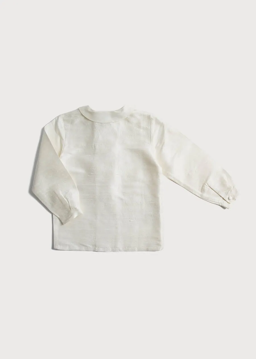 Boy's white double-breasted Peter Pan collar silk shirt (12mths-10yrs)