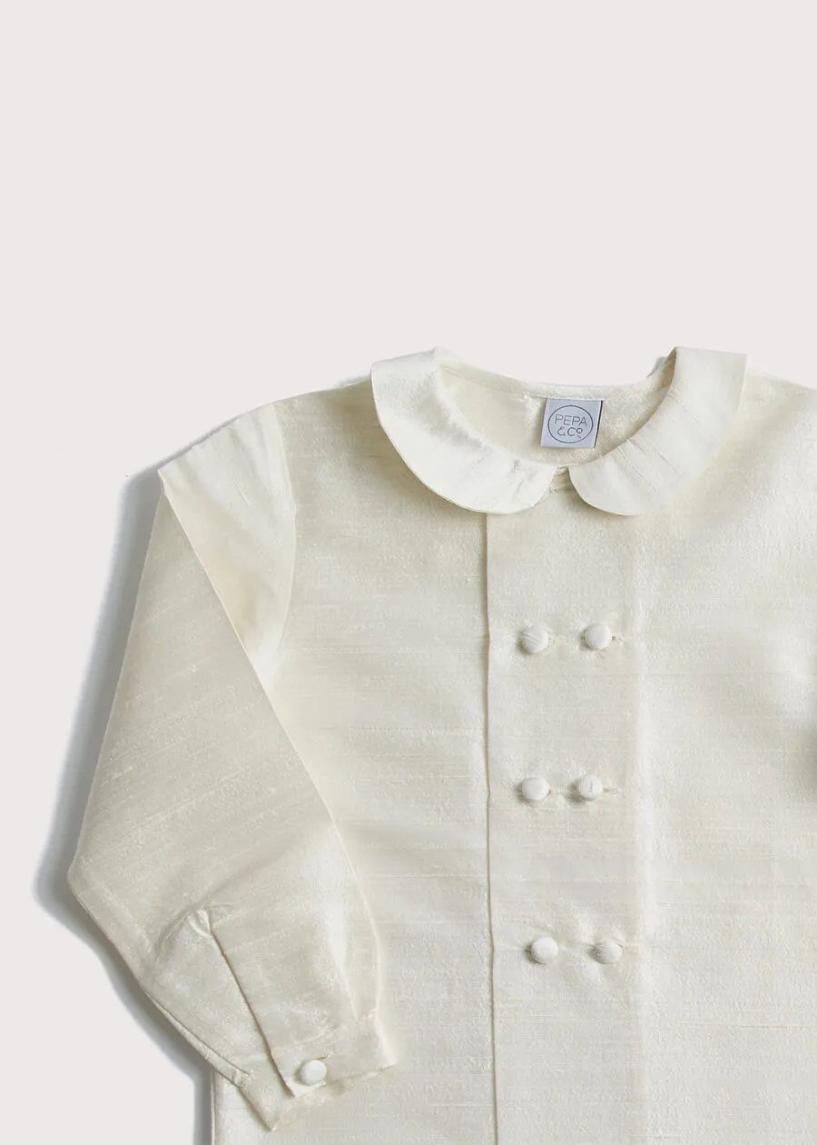 Boy's white double-breasted Peter Pan collar silk shirt (12mths-10yrs)