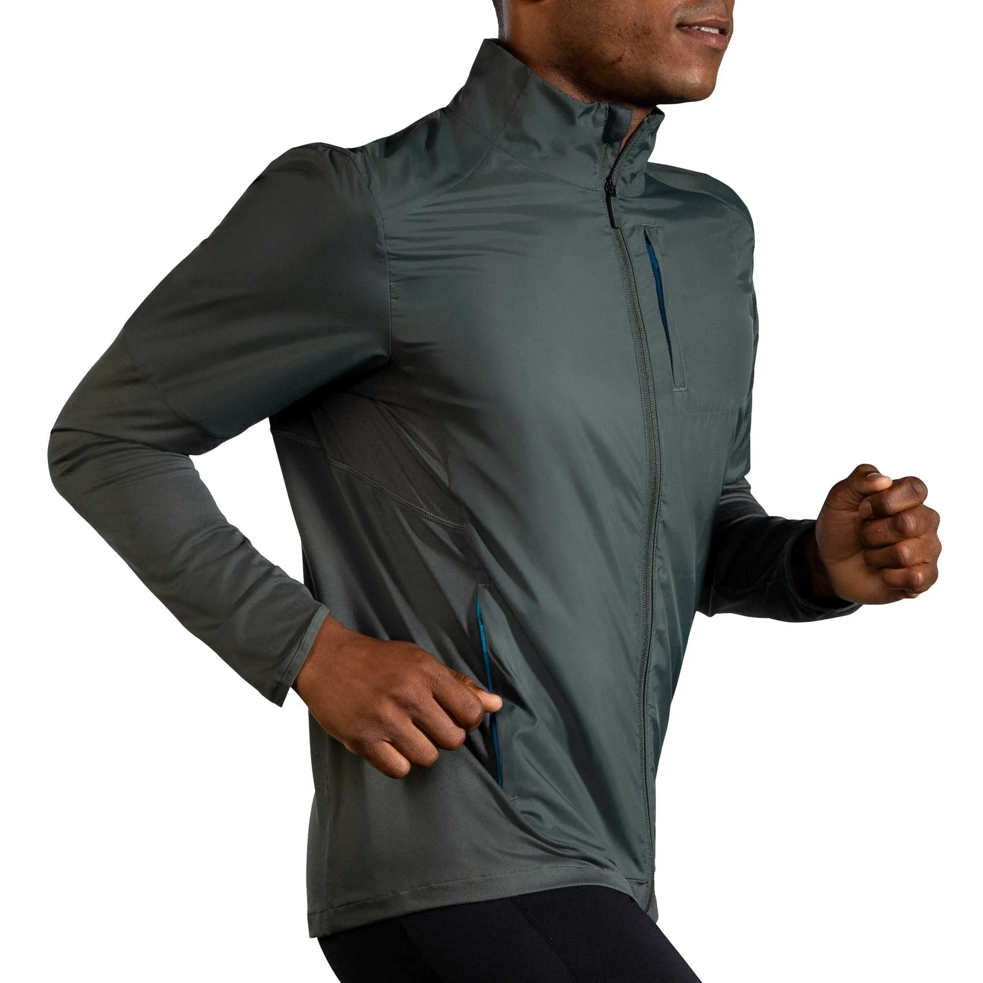 Brooks  Fusion Hybrid Jacket Mens Water Resistant & Wind Resistant Running Jacket Dark Oyster