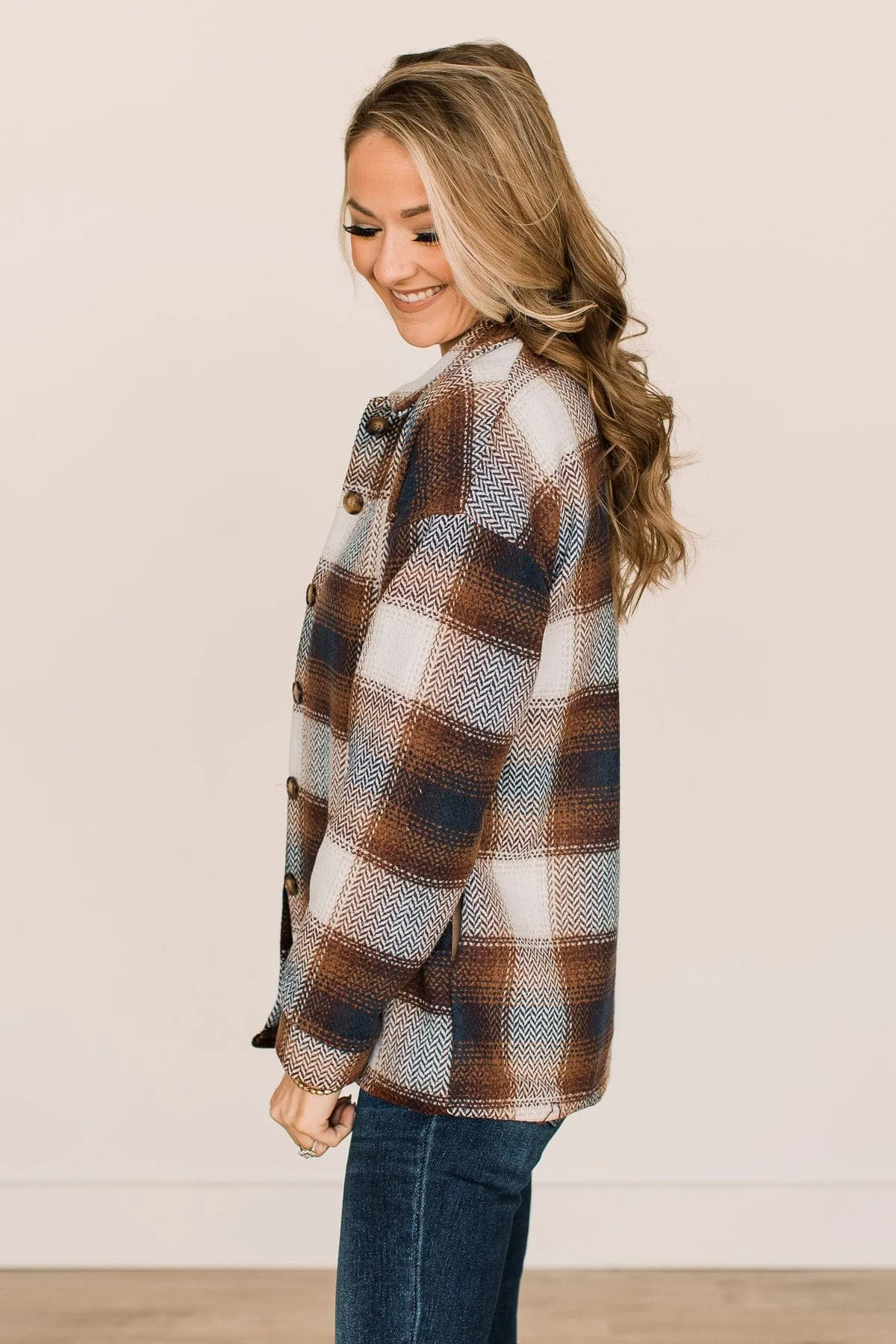 Campfire Nights Plaid Jacket- Brown & Navy