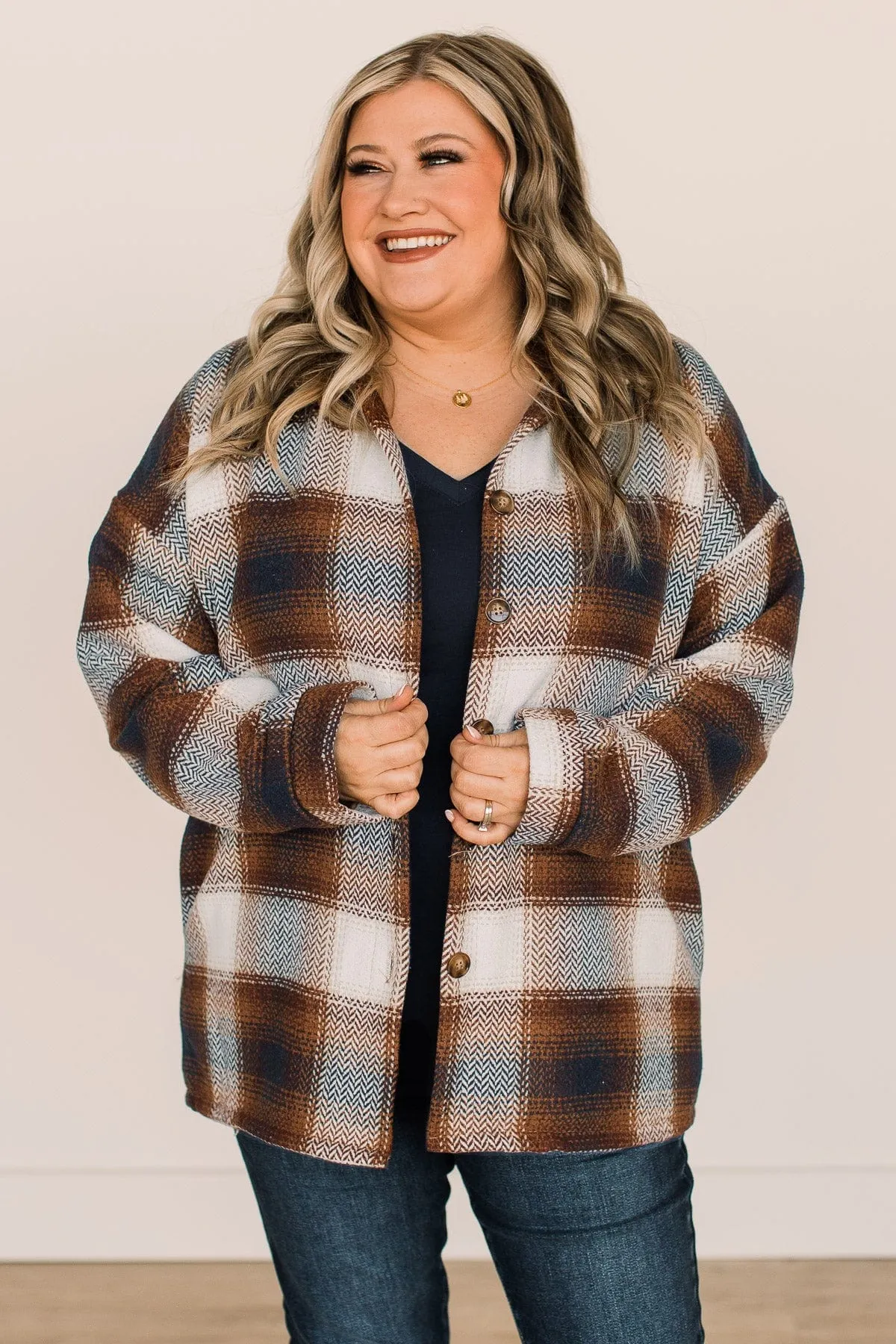 Campfire Nights Plaid Jacket- Brown & Navy