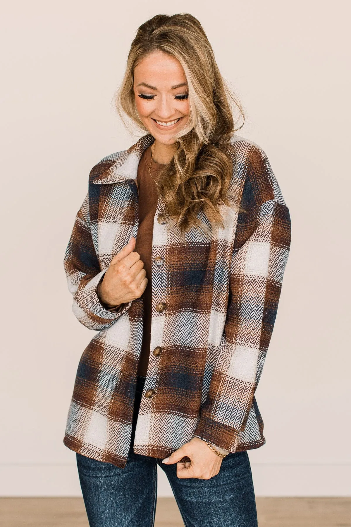 Campfire Nights Plaid Jacket- Brown & Navy