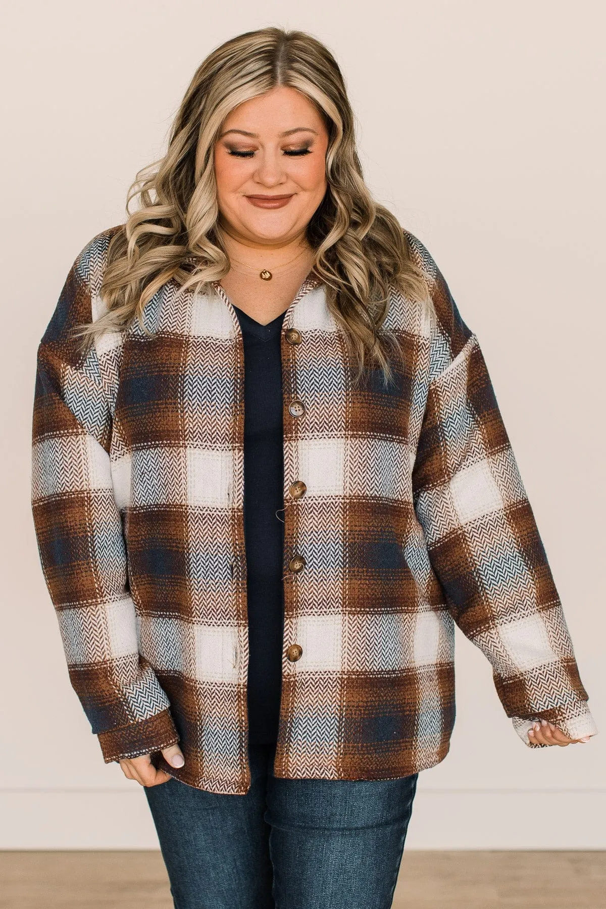 Campfire Nights Plaid Jacket- Brown & Navy