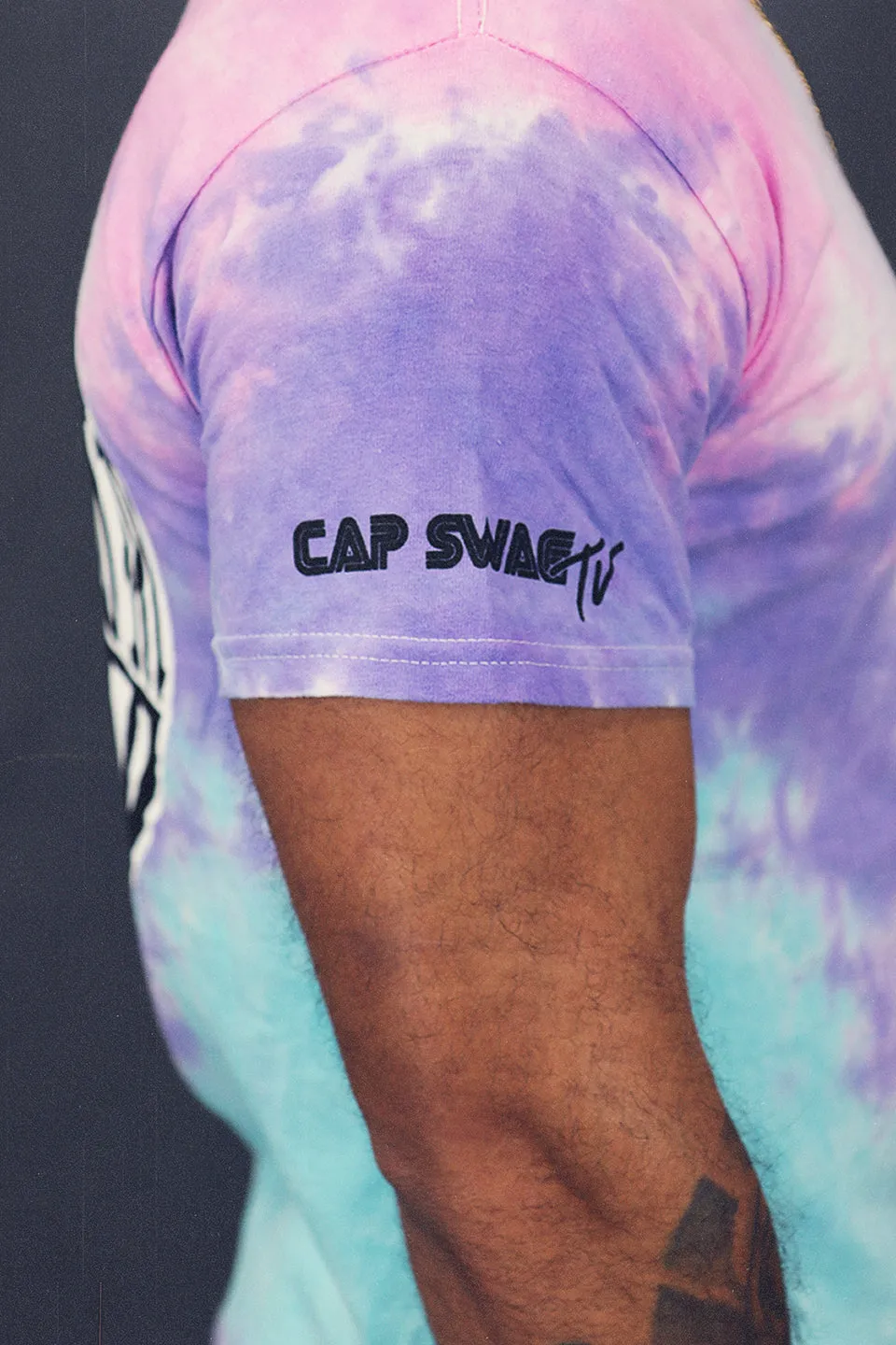 Capswag Summer 2021 CaspwagTV Wordmark Tie Dye Staff Shirt | Pink Tie Dye Shirt