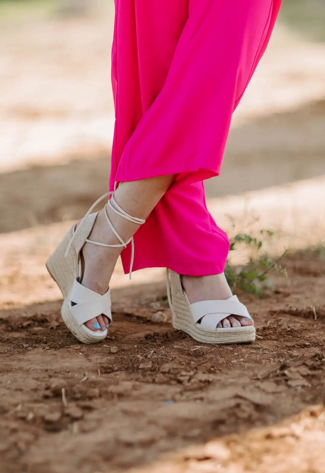 Cream Lace Up Espadrille Wedges