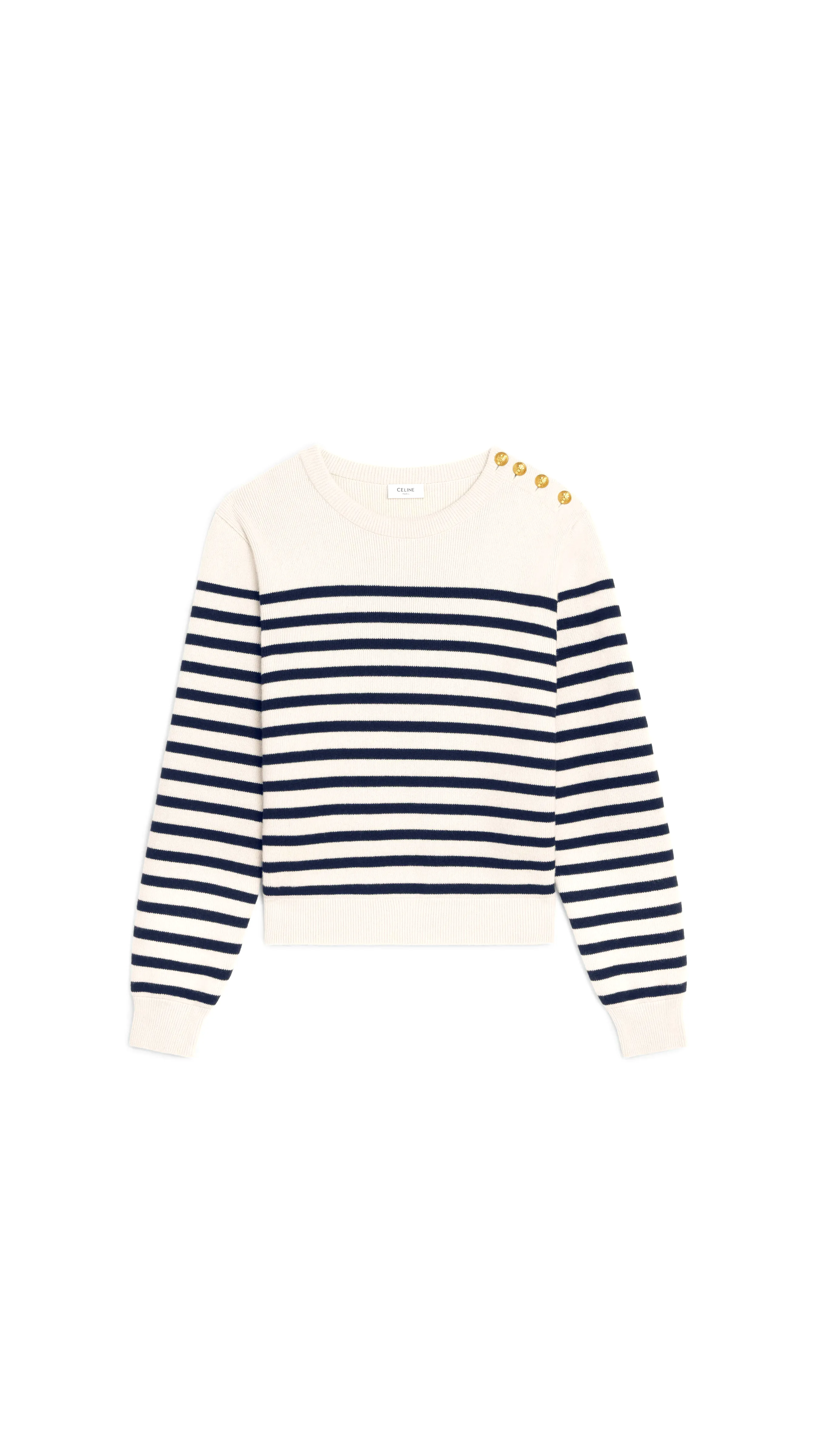 Crew Neck Marinière Sweater In Cashmere - Blue/White