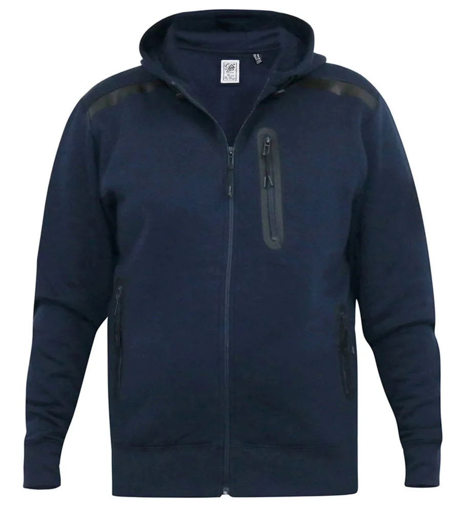 D555 Tall Mens Navy Hoodie With Reversed Zips (GABRIEL)