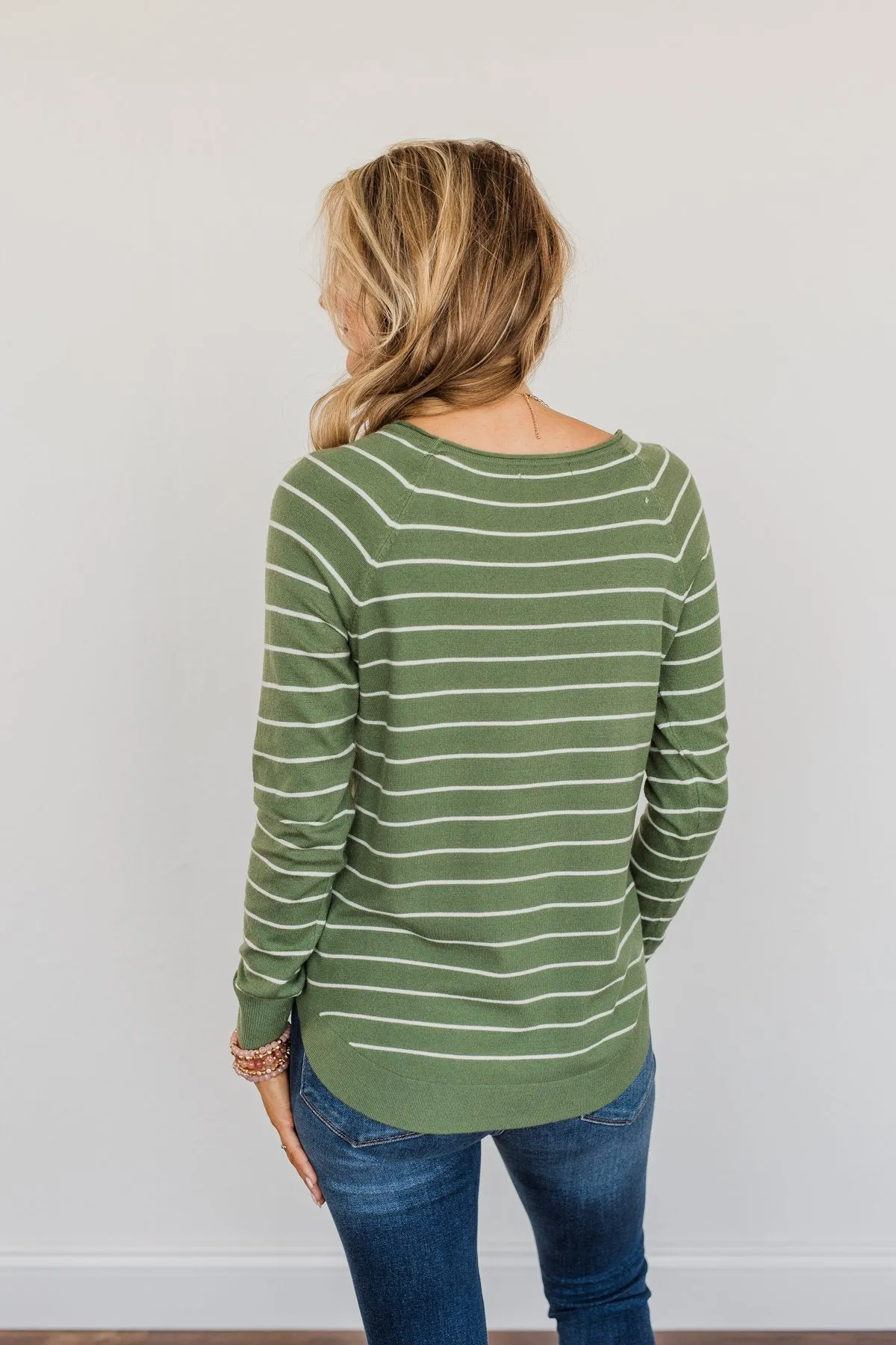 Days Like These Striped Knit Sweater- Olive & Ivory