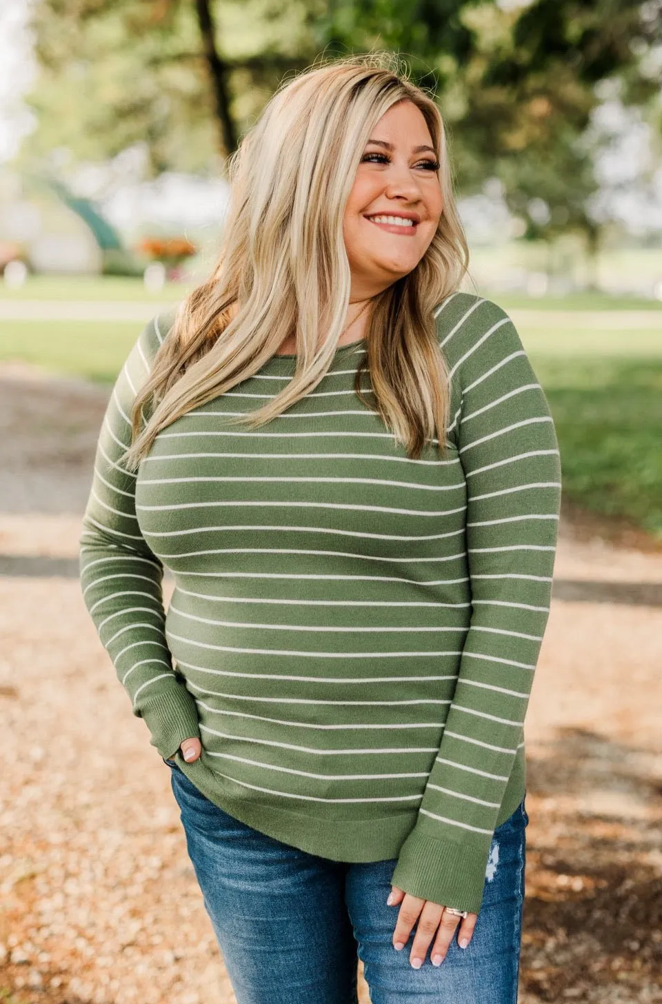 Days Like These Striped Knit Sweater- Olive & Ivory