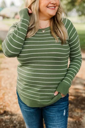 Days Like These Striped Knit Sweater- Olive & Ivory