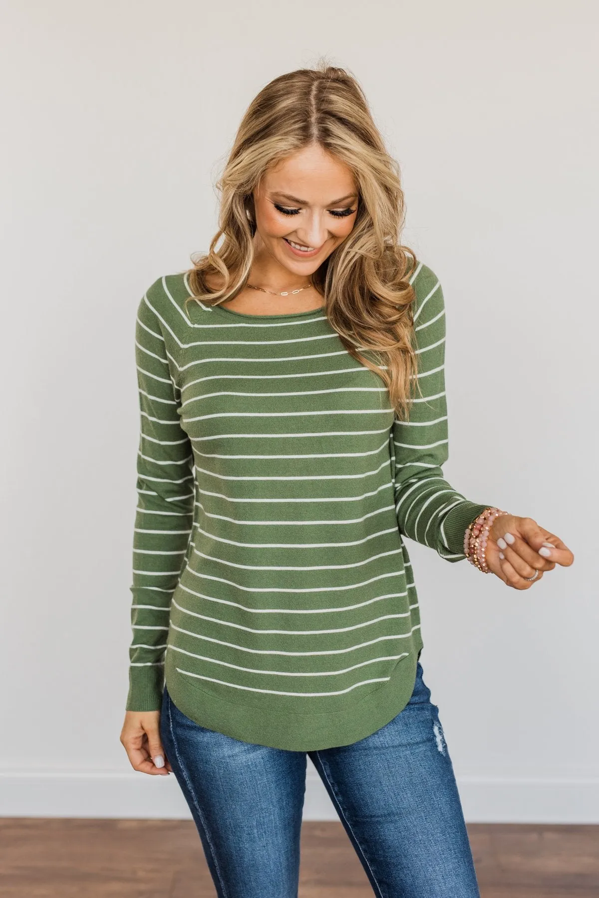 Days Like These Striped Knit Sweater- Olive & Ivory