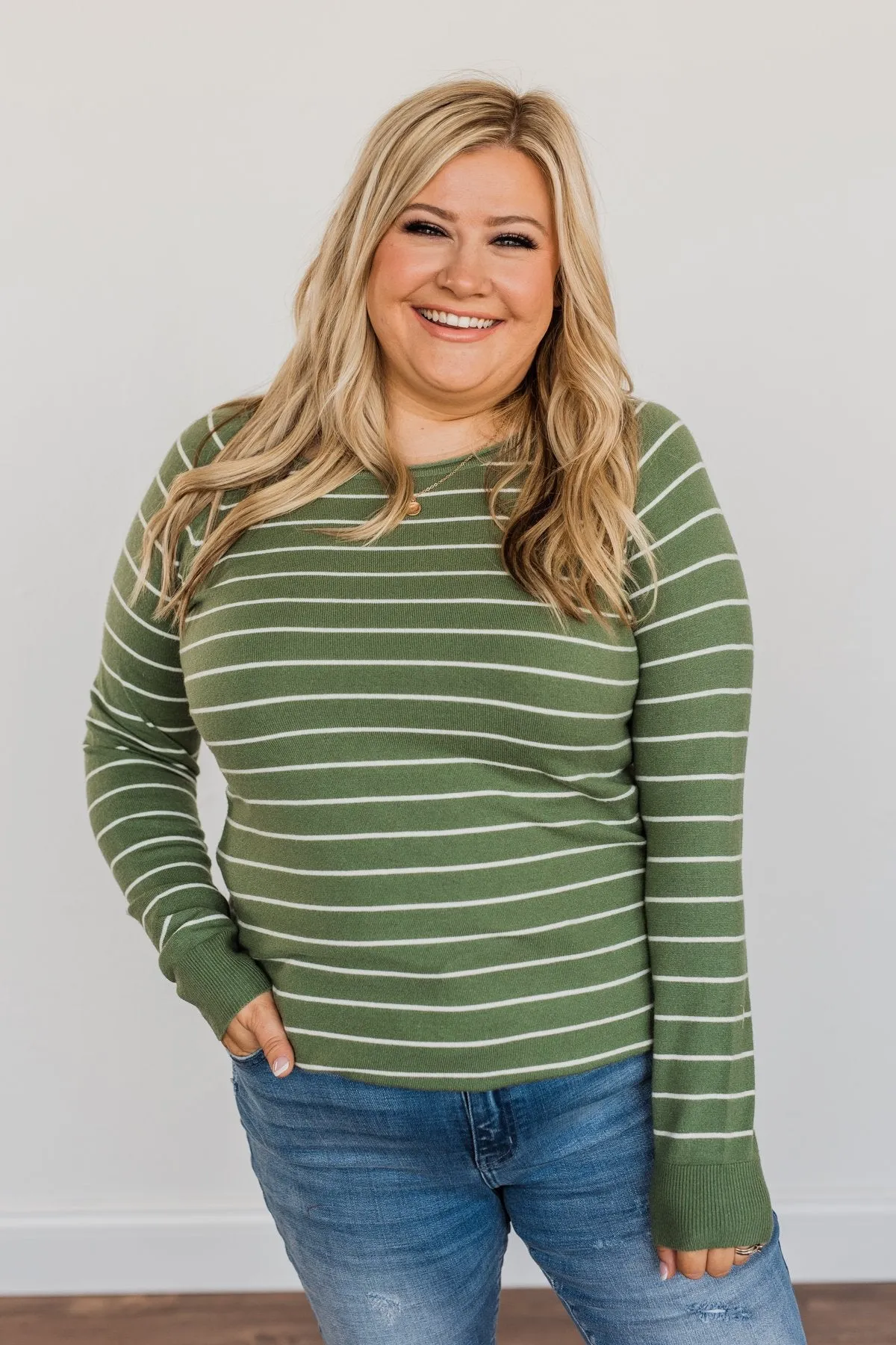 Days Like These Striped Knit Sweater- Olive & Ivory