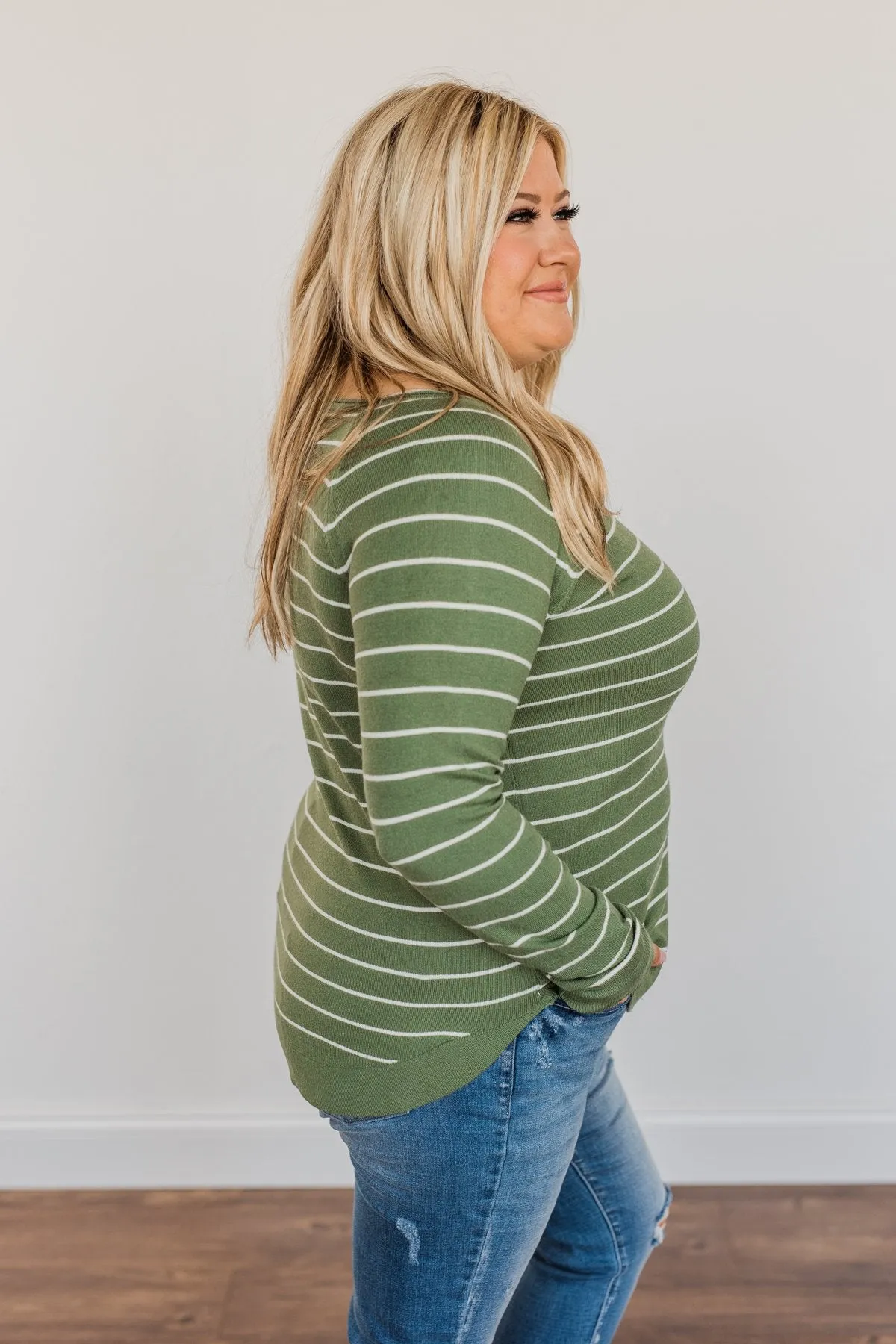 Days Like These Striped Knit Sweater- Olive & Ivory