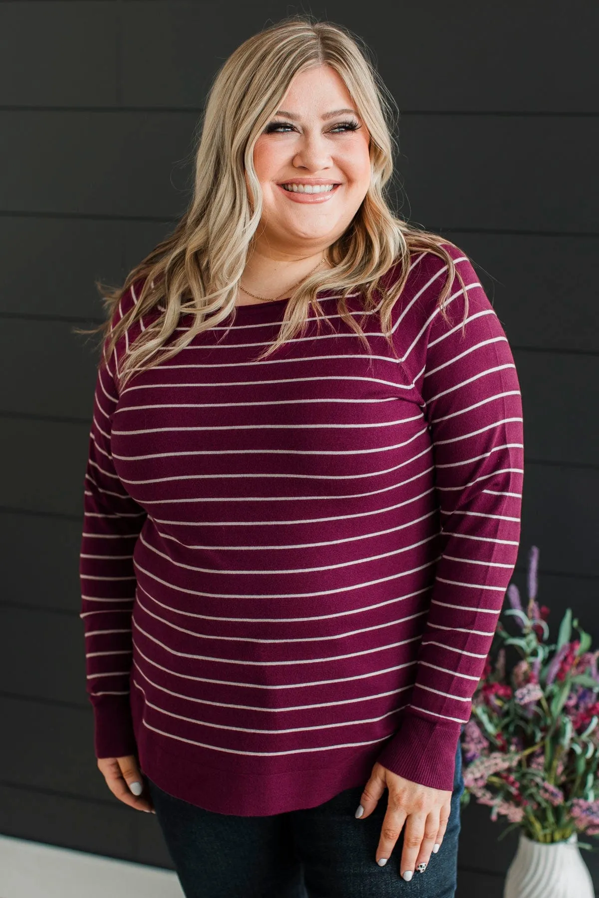 Days Like These Striped Knit Sweater- Plum & Ivory