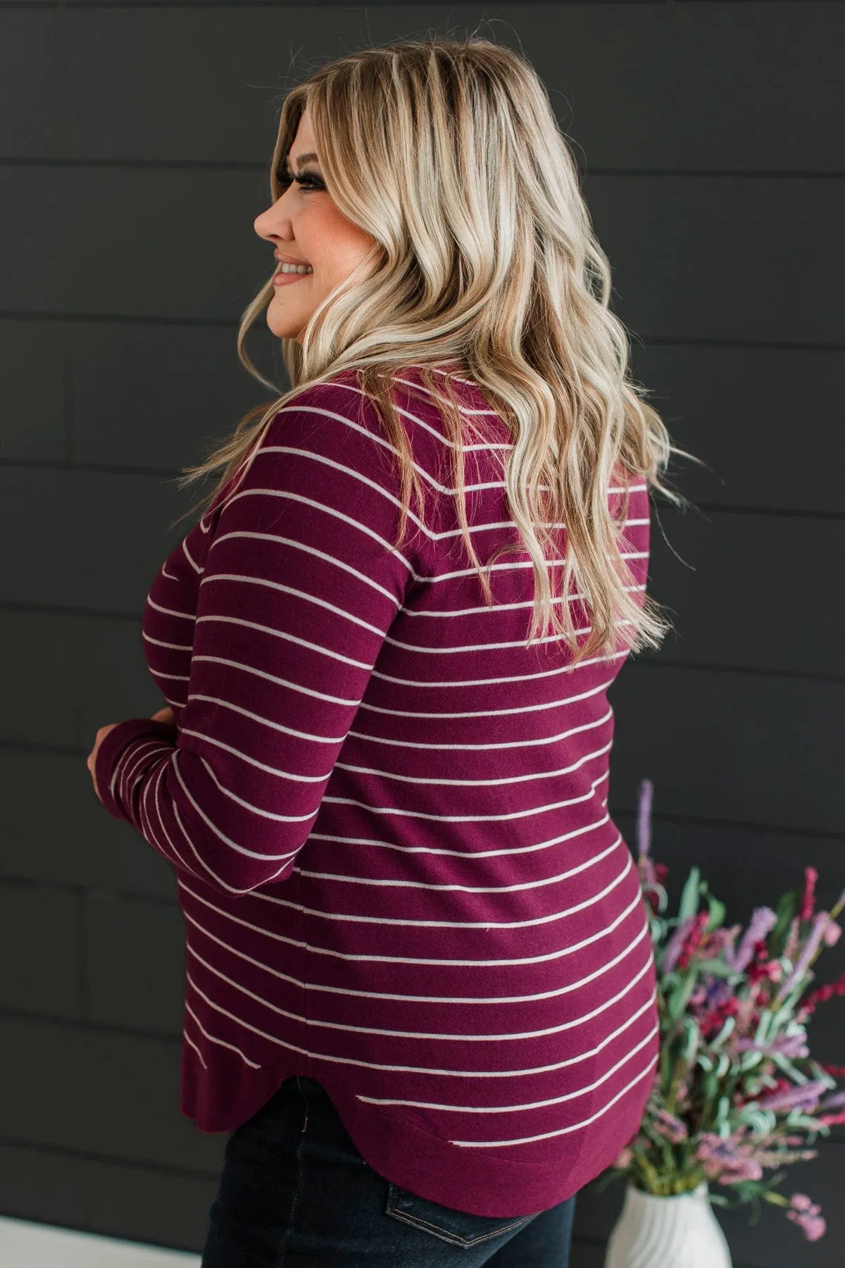 Days Like These Striped Knit Sweater- Plum & Ivory