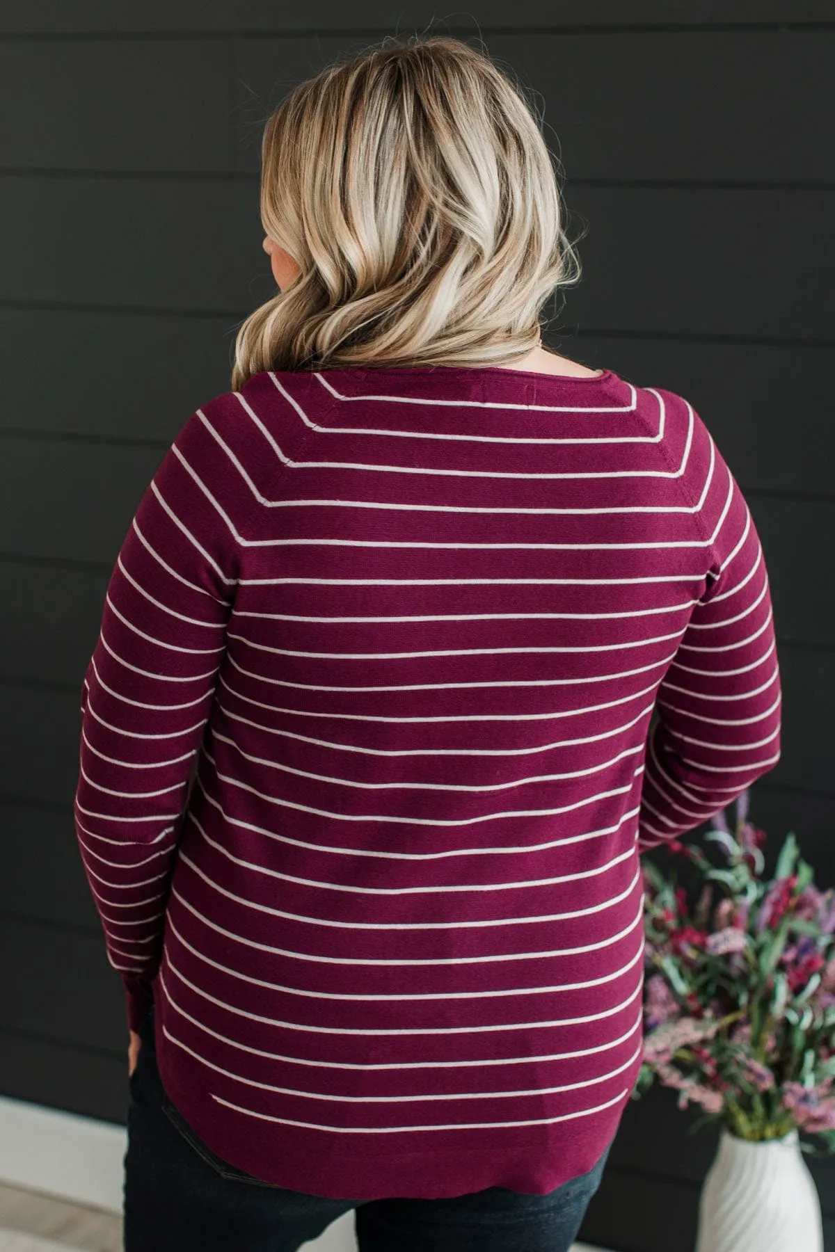 Days Like These Striped Knit Sweater- Plum & Ivory