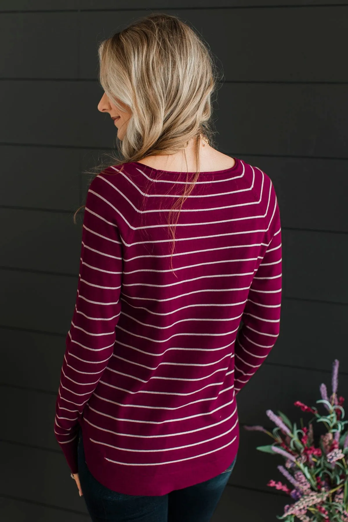 Days Like These Striped Knit Sweater- Plum & Ivory