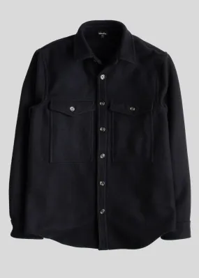 Double Pocket Shirt Jacket, Black Melton Wool