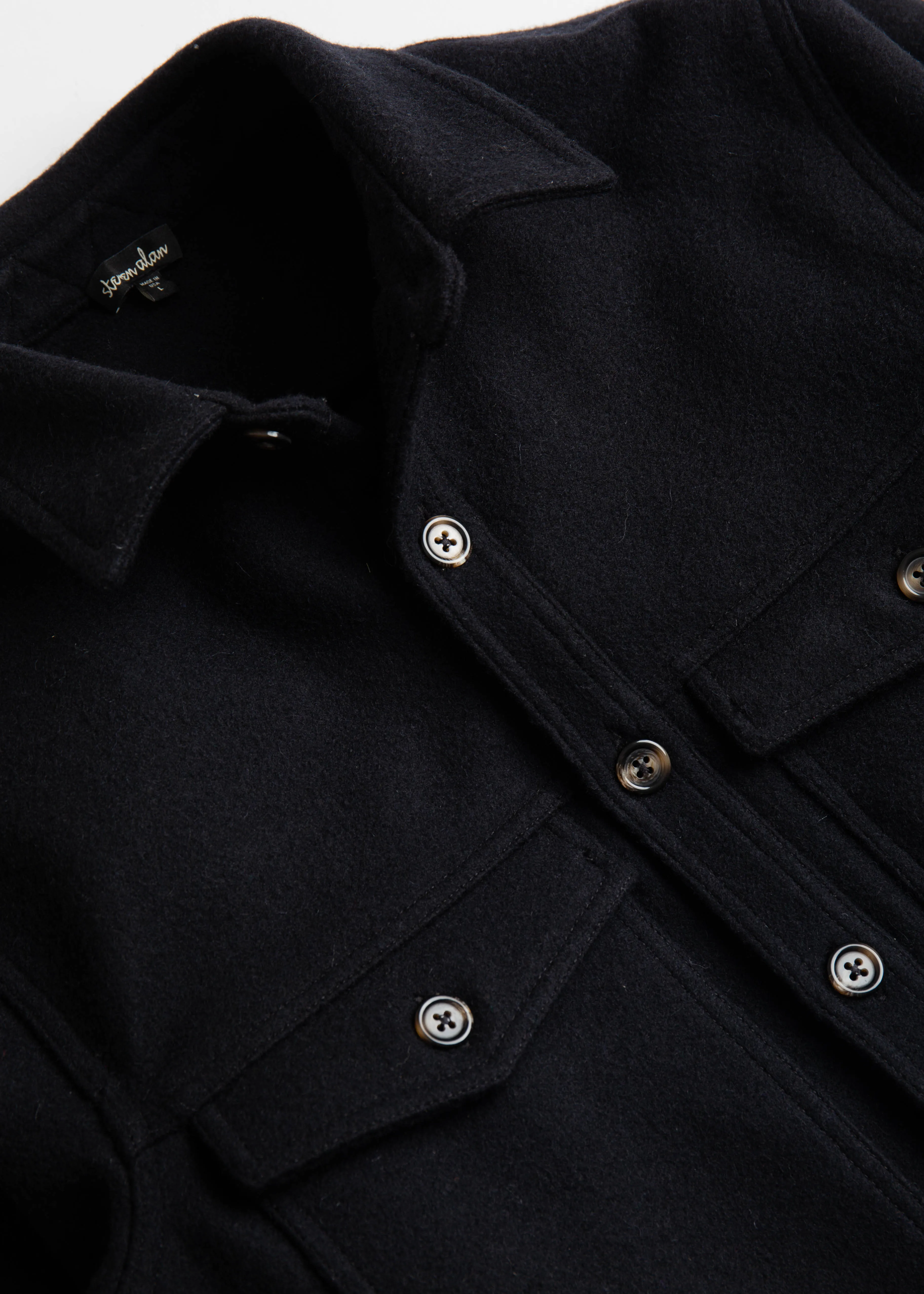 Double Pocket Shirt Jacket, Black Melton Wool