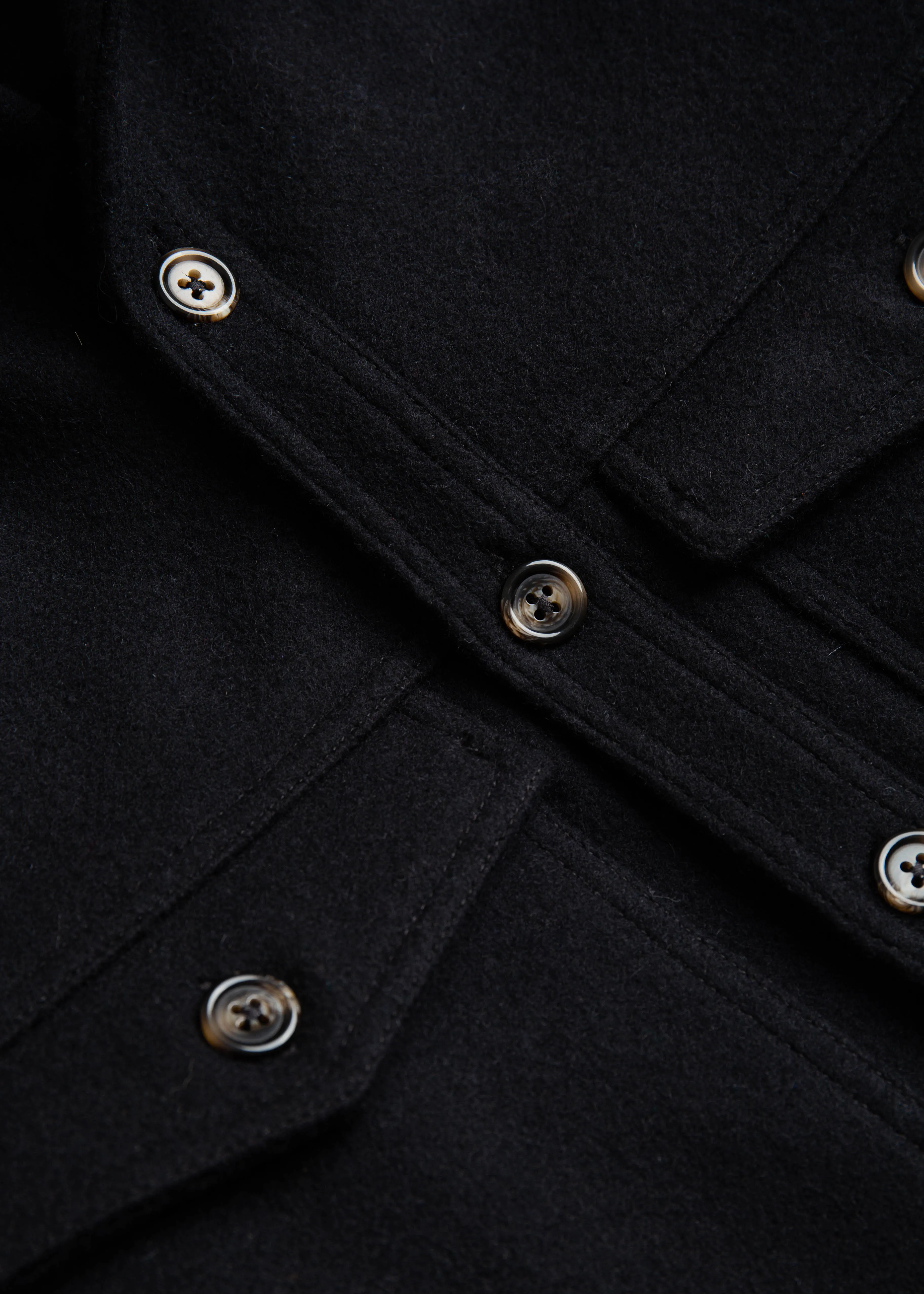 Double Pocket Shirt Jacket, Black Melton Wool