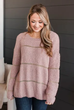 Drawn To You Striped Knit Sweater- Mauve & Gold