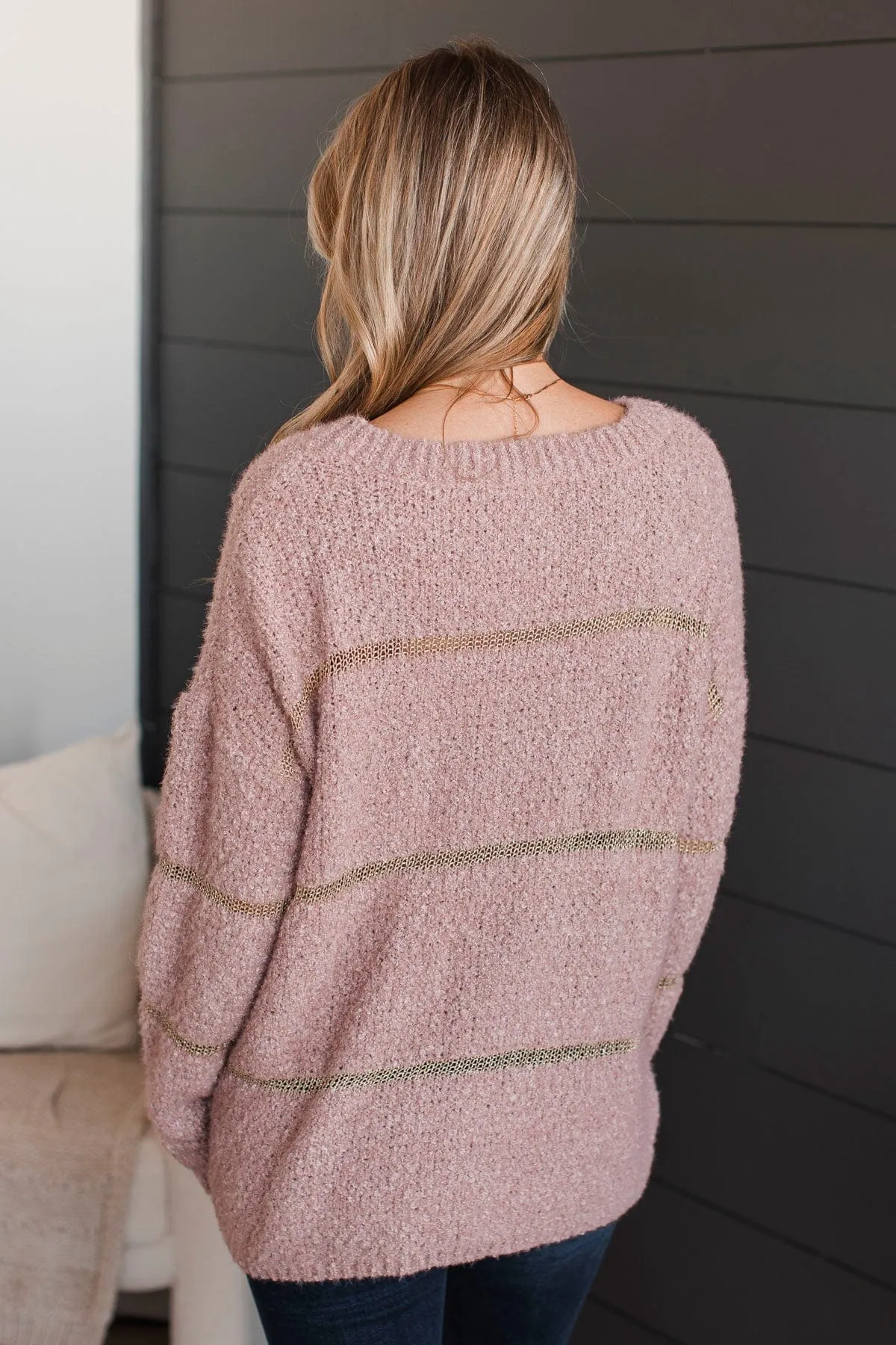 Drawn To You Striped Knit Sweater- Mauve & Gold