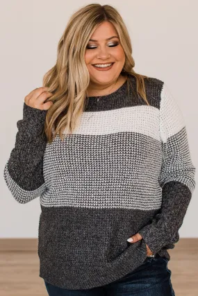 Enjoying Life Color Block Knit Sweater- Ivory & Charcoal