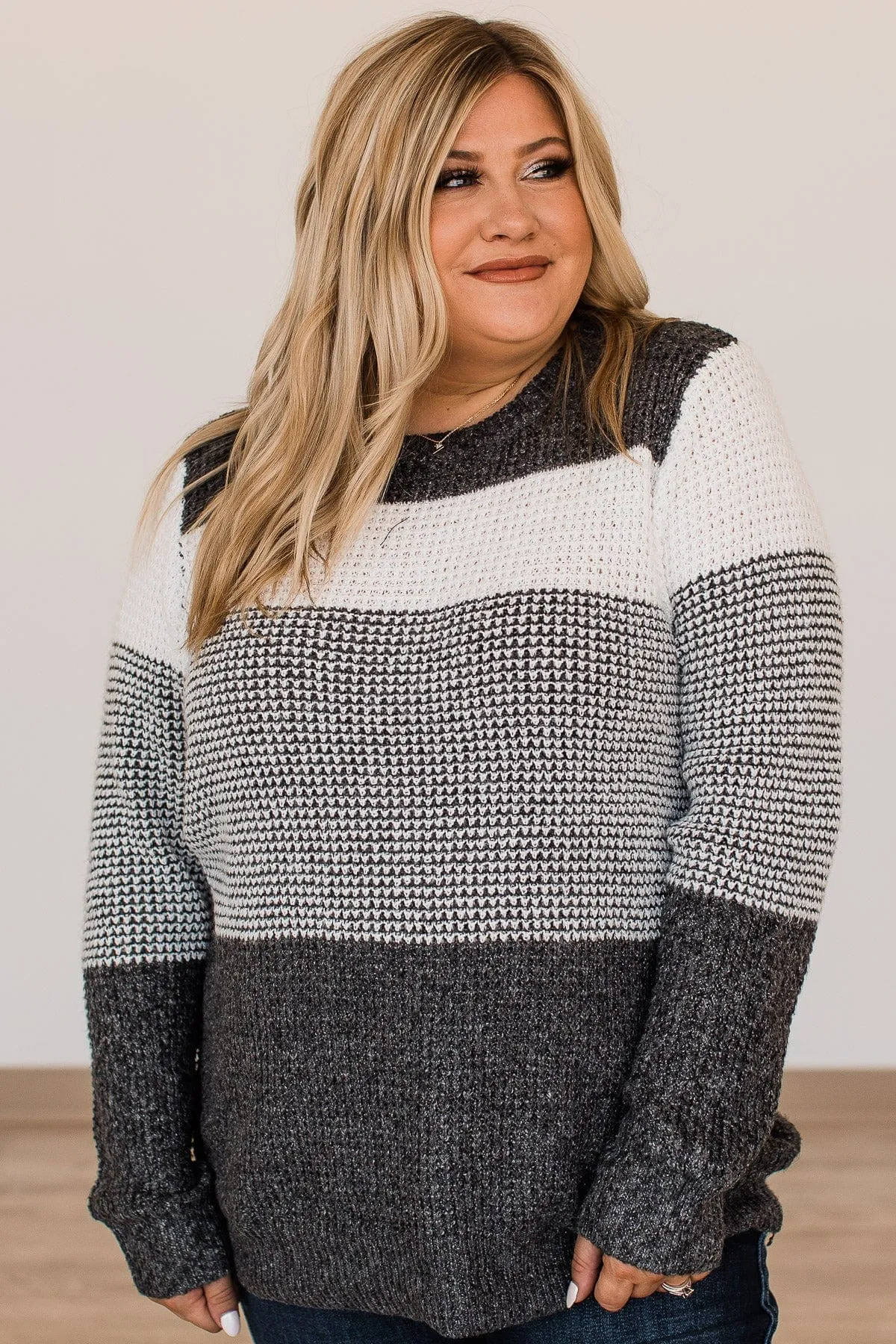 Enjoying Life Color Block Knit Sweater- Ivory & Charcoal